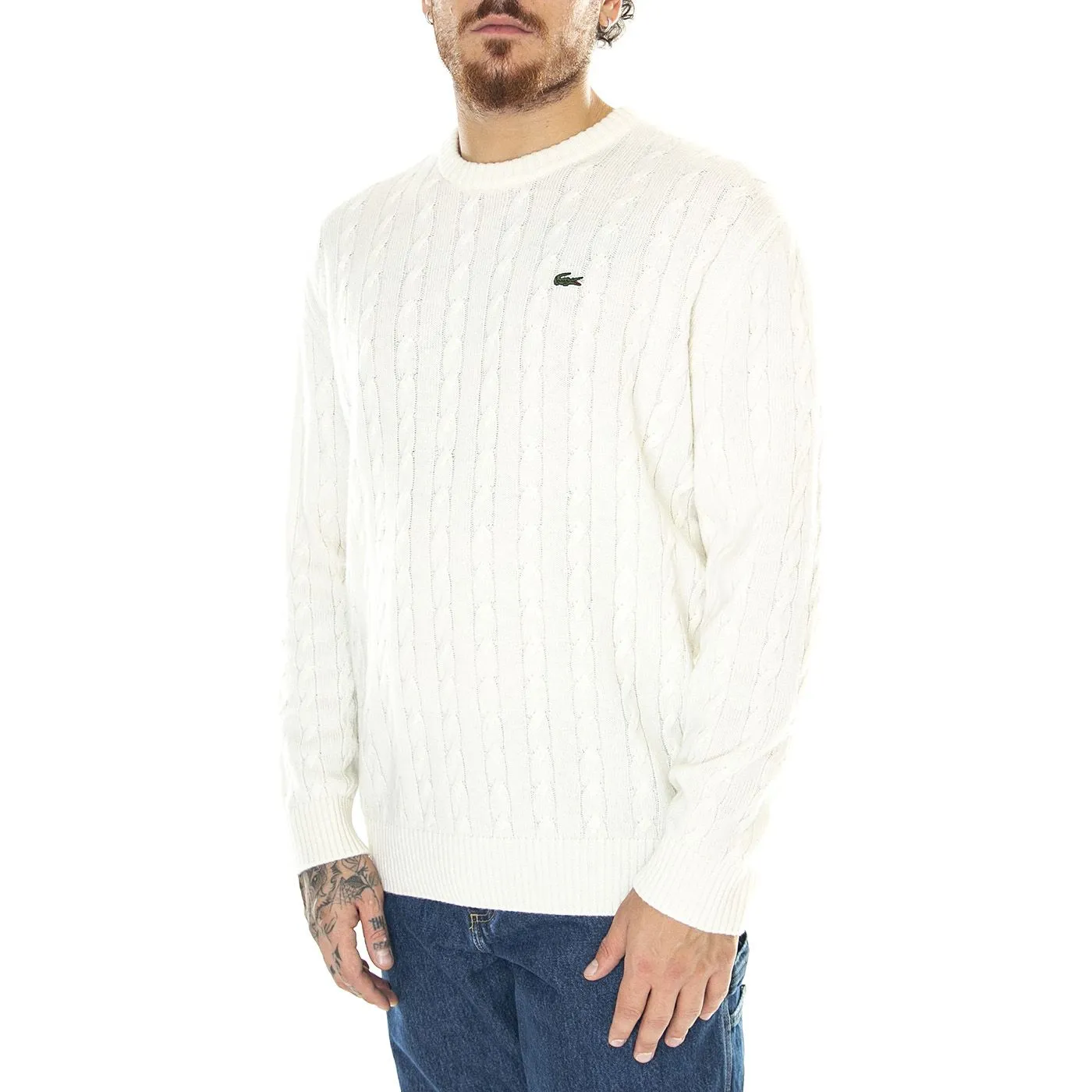 Lacoste Pullover AH8566-XFJ White - Maglione Girocollo Uomo Bianco    