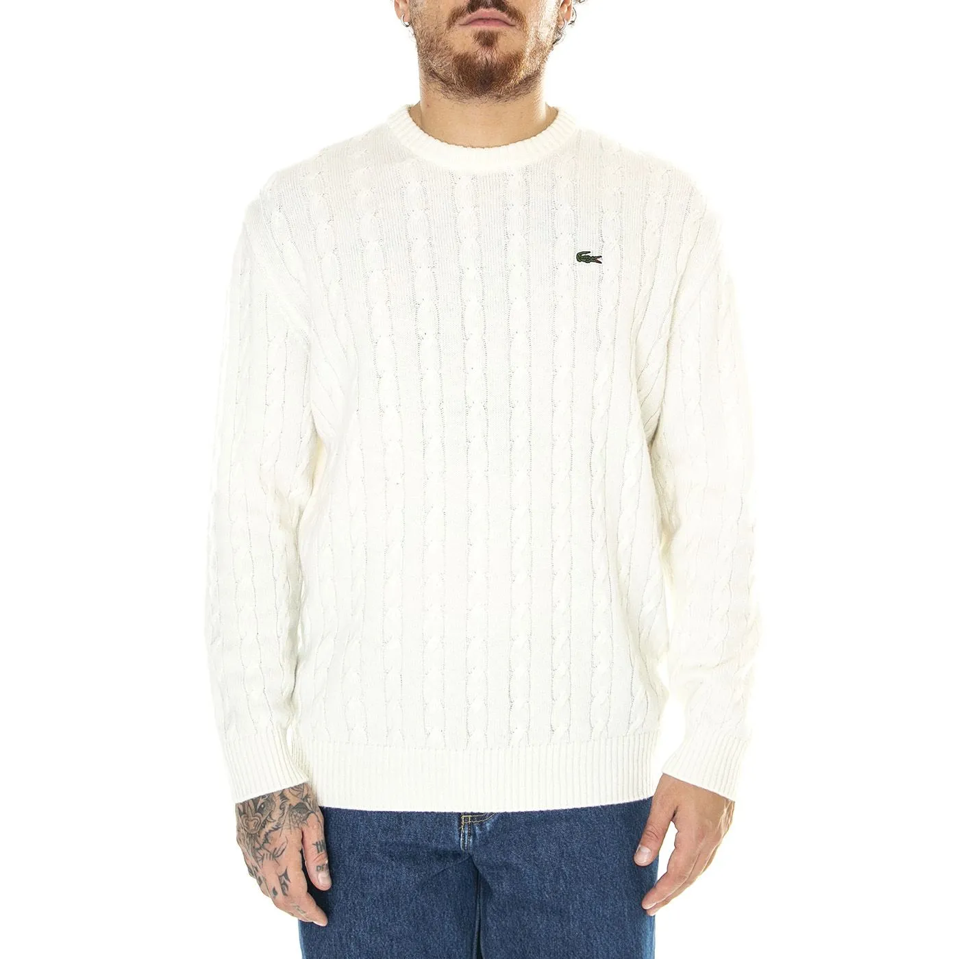 Lacoste Pullover AH8566-XFJ White - Maglione Girocollo Uomo Bianco    