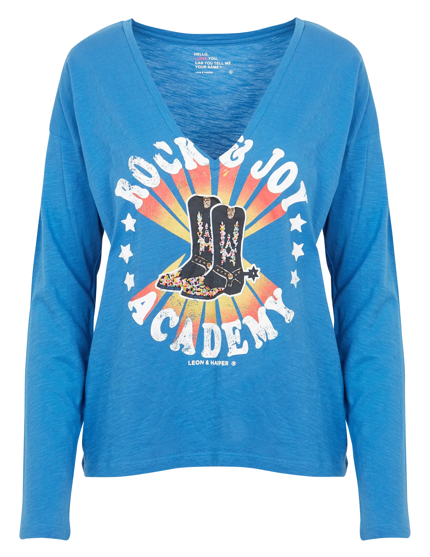  LEON & HARPER   TOMY - T-shirt dritta scollo a V in cotone biologico | Blu