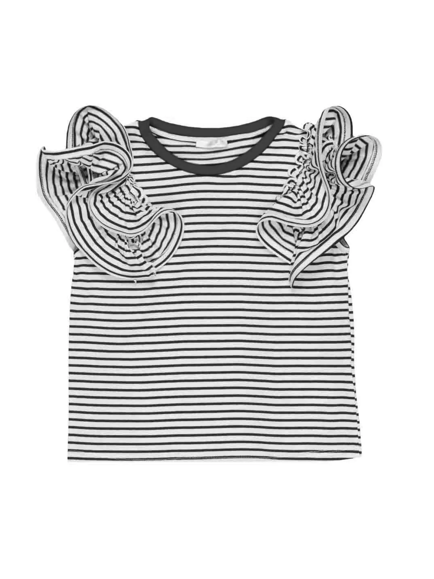 Lulù by Miss Grant T-shirt manica corta a righe con rouches bianco nero