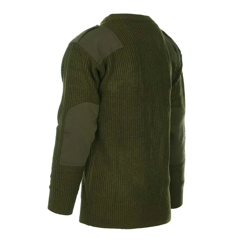 Maglione nero stile Esercito con toppe su spalla e gomiti portagradi e taschino