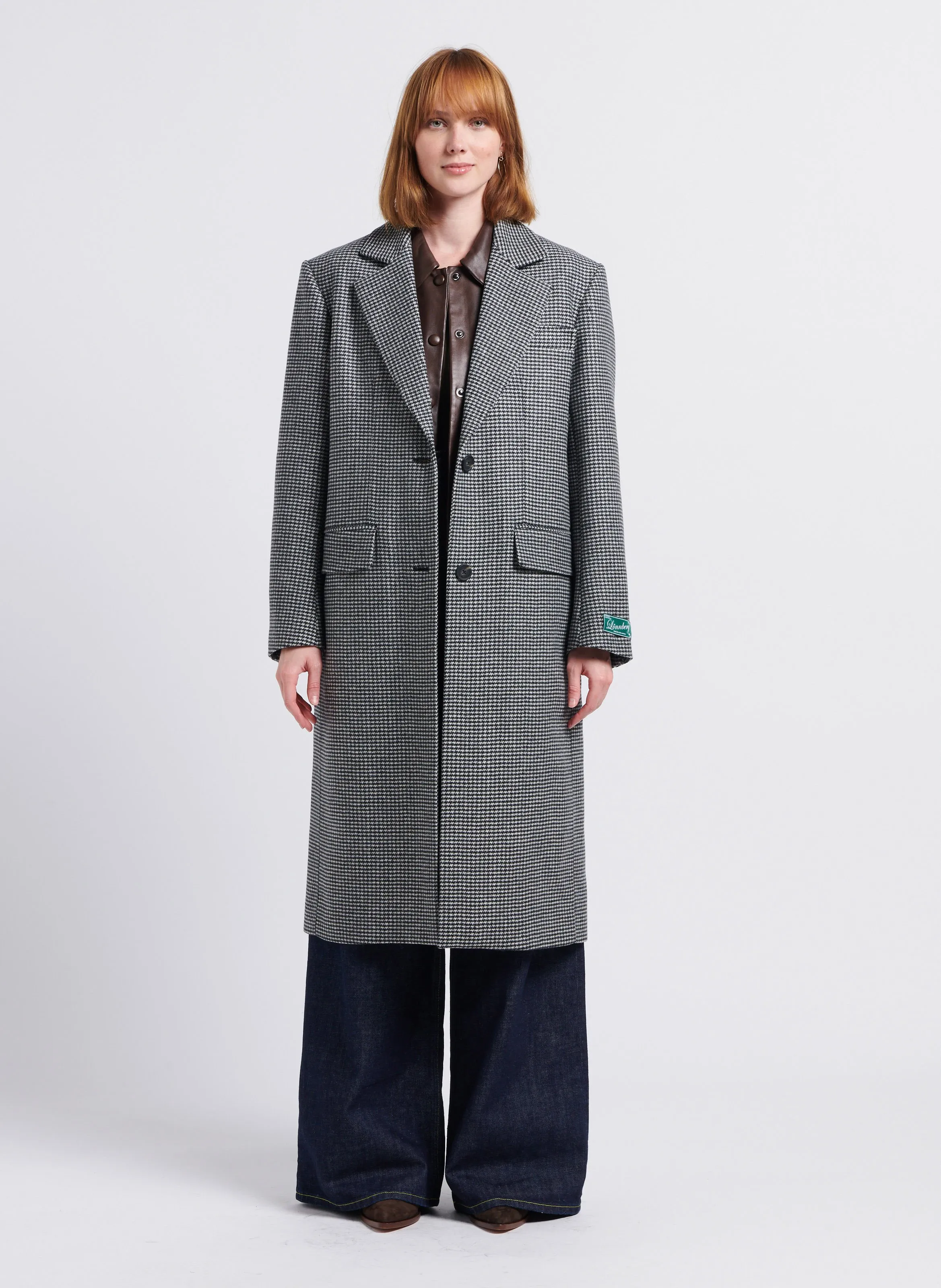  MARGAUX LONNBERG   SHARIE - Cappotto lungo con revers e motivo pied-de-poule in misto lana vergine | Grigio