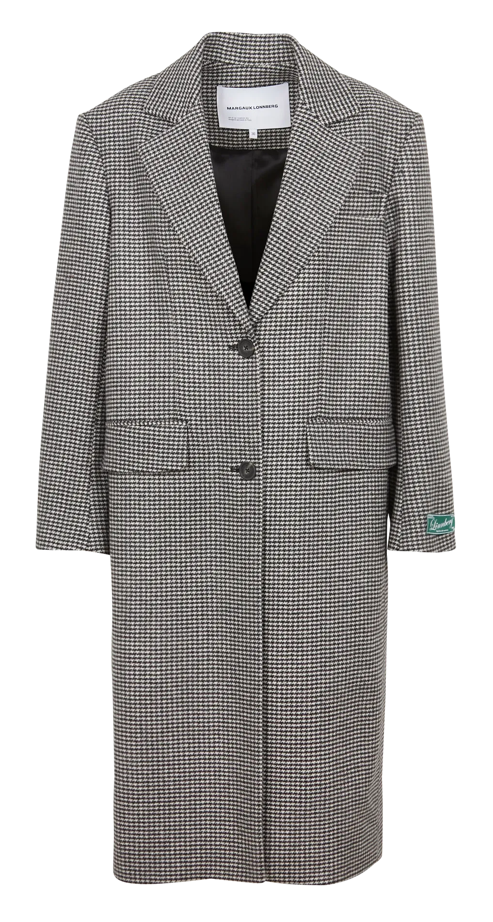  MARGAUX LONNBERG   SHARIE - Cappotto lungo con revers e motivo pied-de-poule in misto lana vergine | Grigio