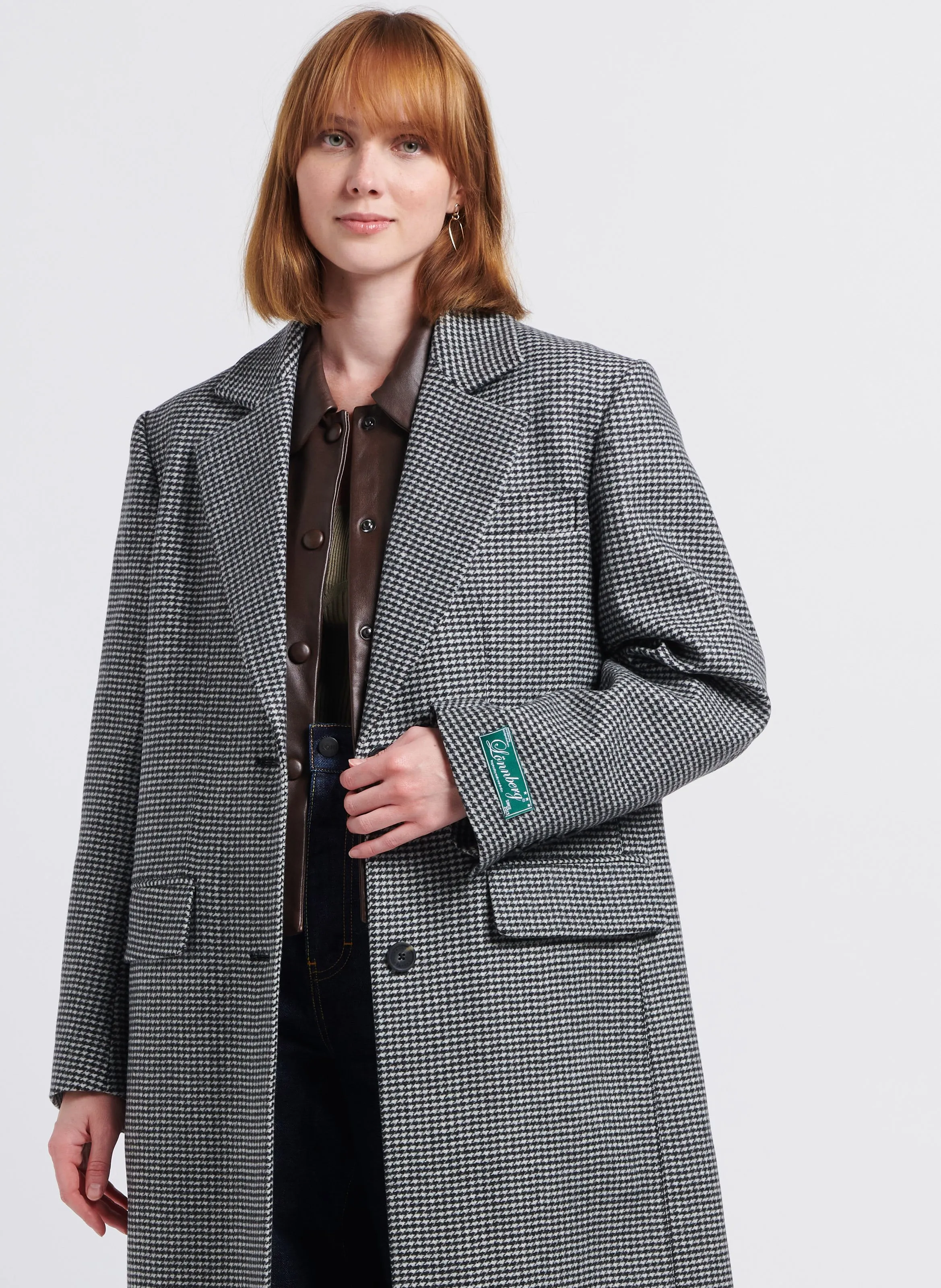  MARGAUX LONNBERG   SHARIE - Cappotto lungo con revers e motivo pied-de-poule in misto lana vergine | Grigio