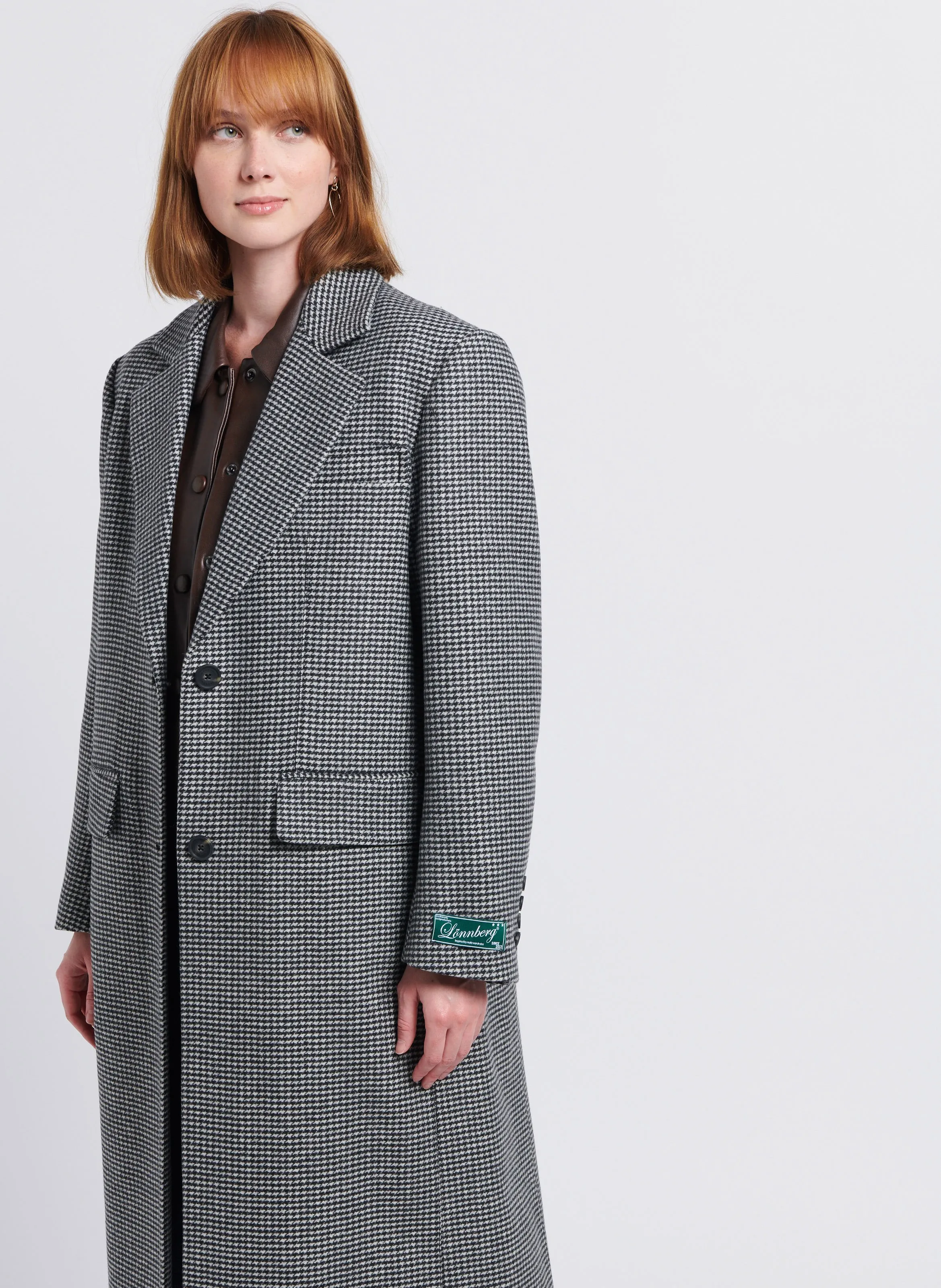  MARGAUX LONNBERG   SHARIE - Cappotto lungo con revers e motivo pied-de-poule in misto lana vergine | Grigio