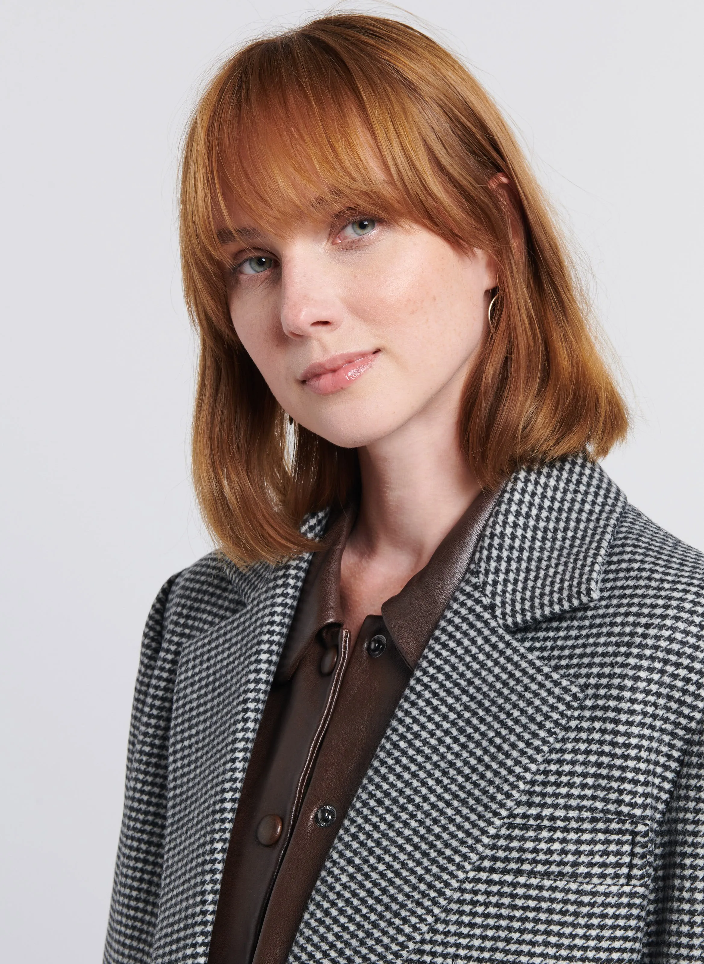  MARGAUX LONNBERG   SHARIE - Cappotto lungo con revers e motivo pied-de-poule in misto lana vergine | Grigio