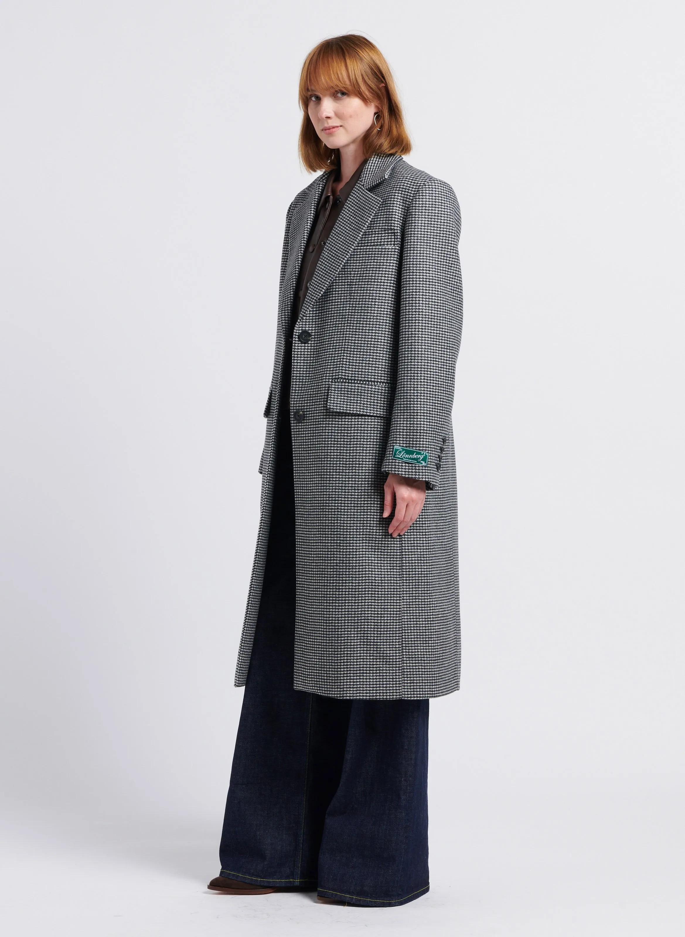  MARGAUX LONNBERG   SHARIE - Cappotto lungo con revers e motivo pied-de-poule in misto lana vergine | Grigio