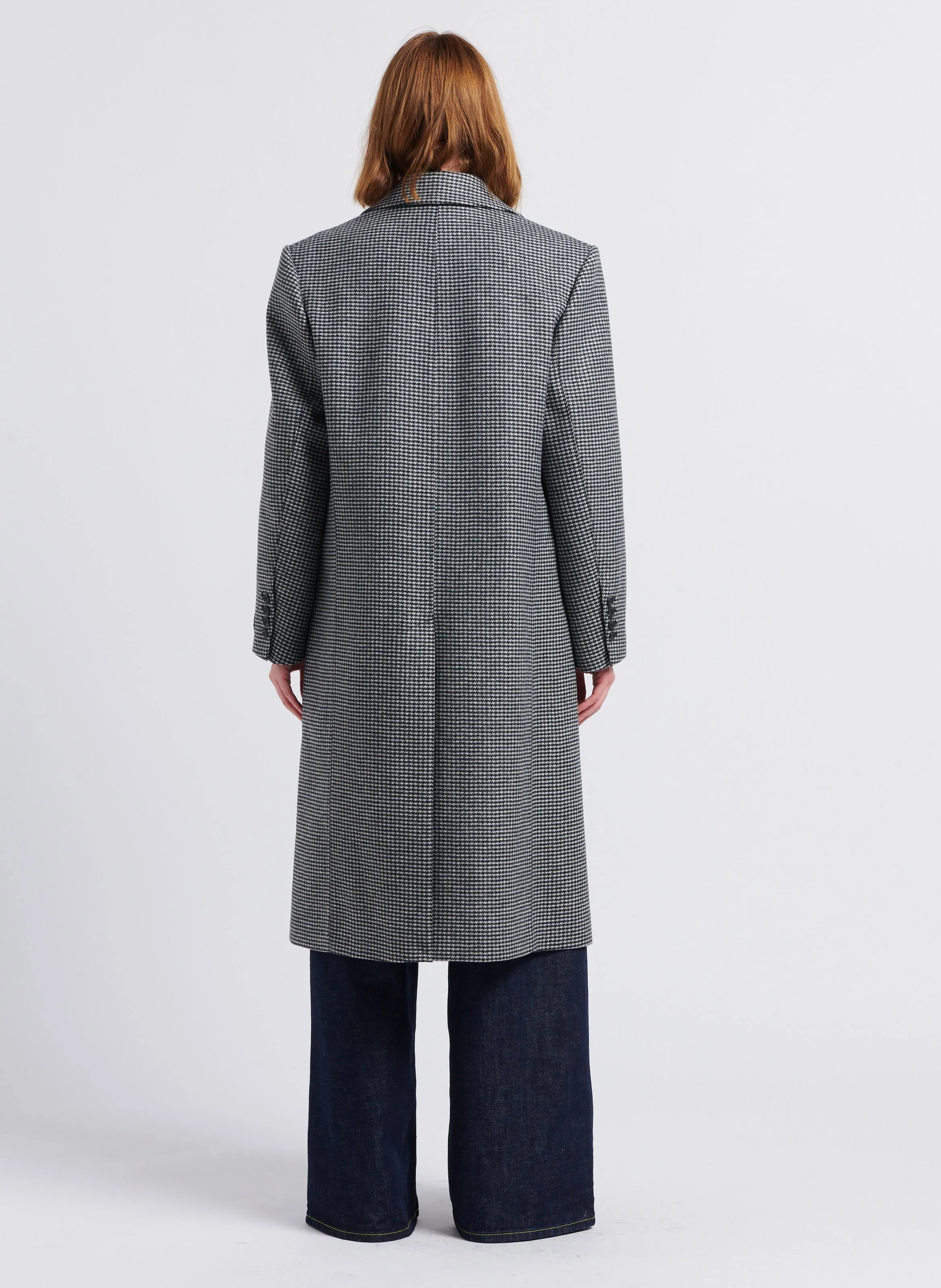  MARGAUX LONNBERG   SHARIE - Cappotto lungo con revers e motivo pied-de-poule in misto lana vergine | Grigio