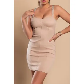 Mini abito attillato, beige