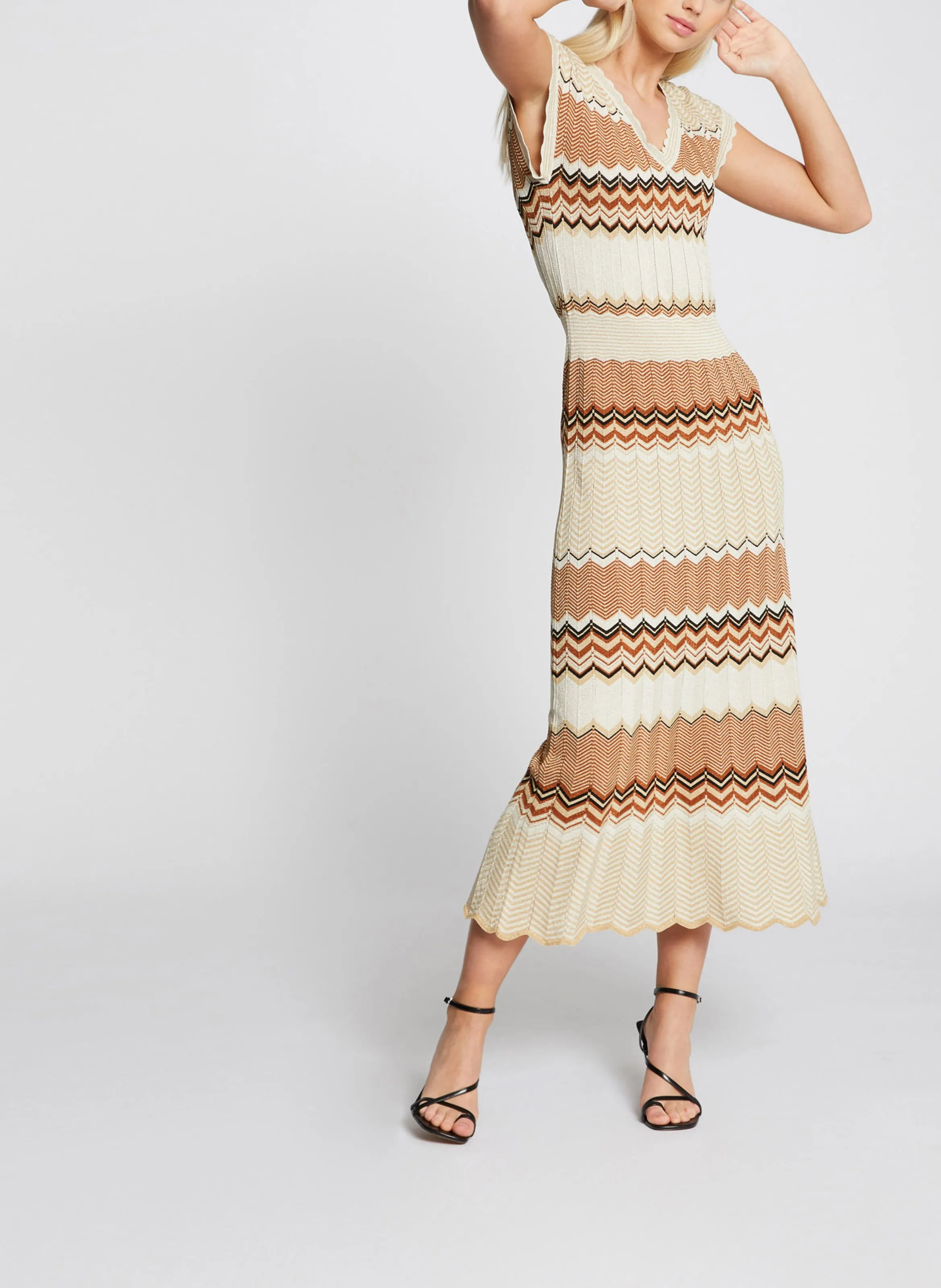  MORGAN   RMJINI - Abito midi scollo a V con dettagli grafici | Beige