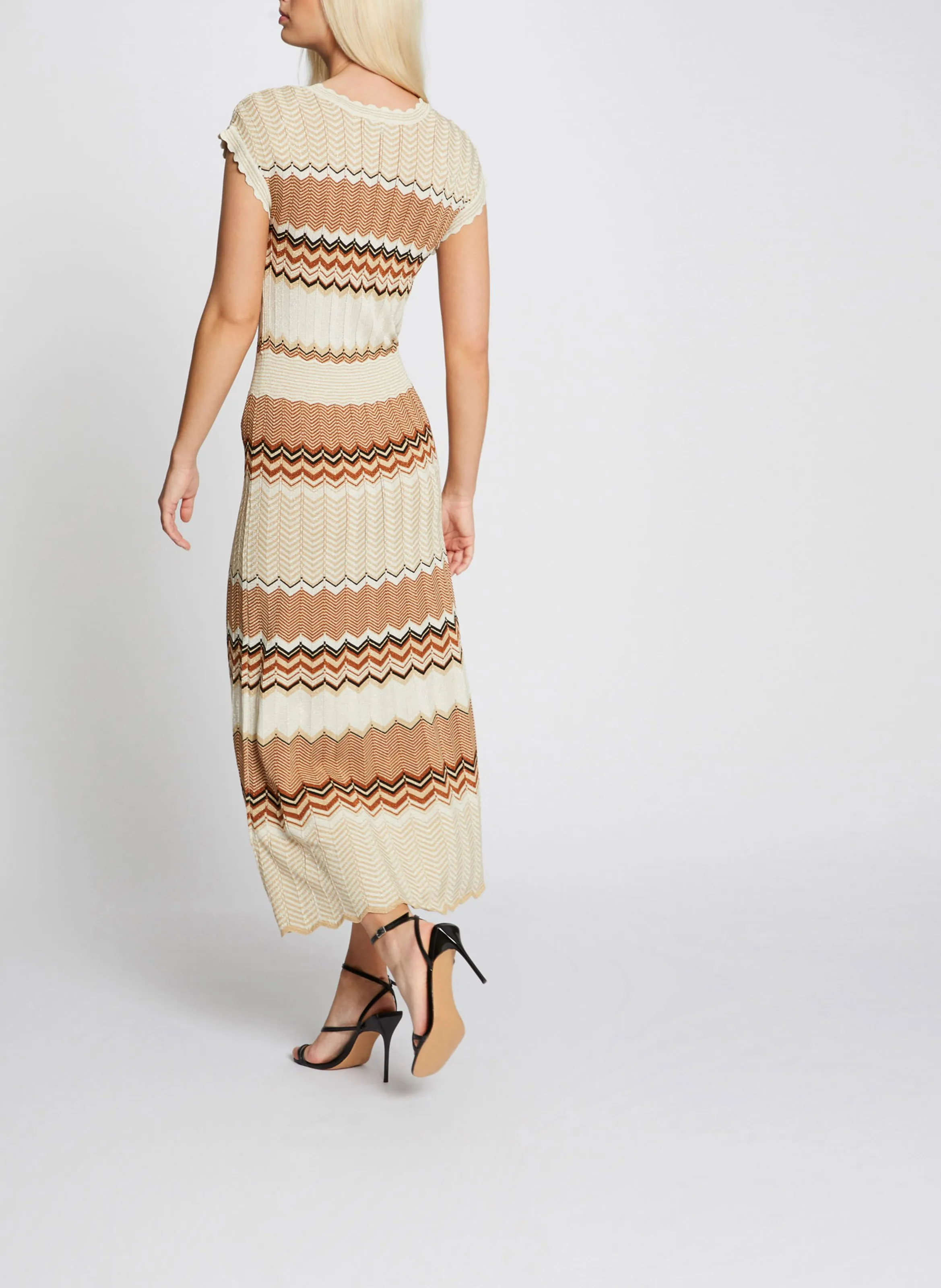  MORGAN   RMJINI - Abito midi scollo a V con dettagli grafici | Beige