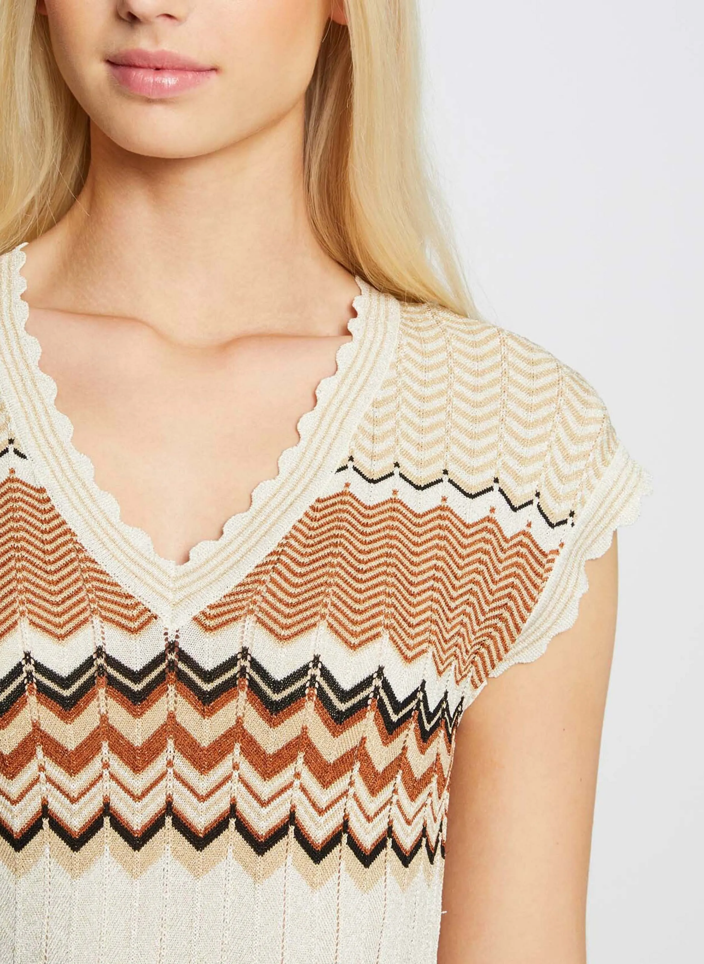  MORGAN   RMJINI - Abito midi scollo a V con dettagli grafici | Beige