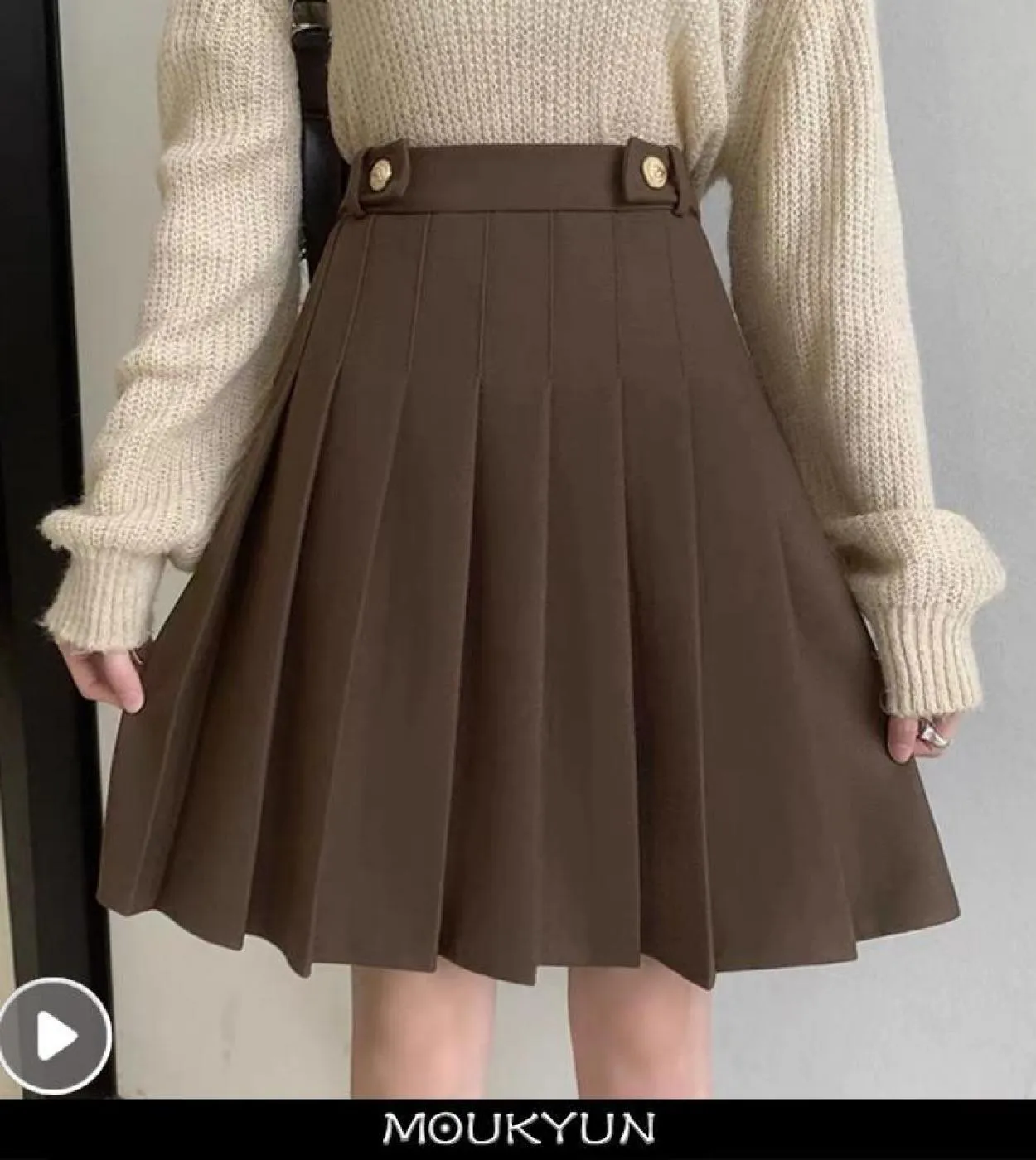 Moukyun Elegante Gonna Primavera Donna Semplice Casual Tutto Abbinamento Gonne Donna Vita Alta Solido Studente Minigonne A Piegh