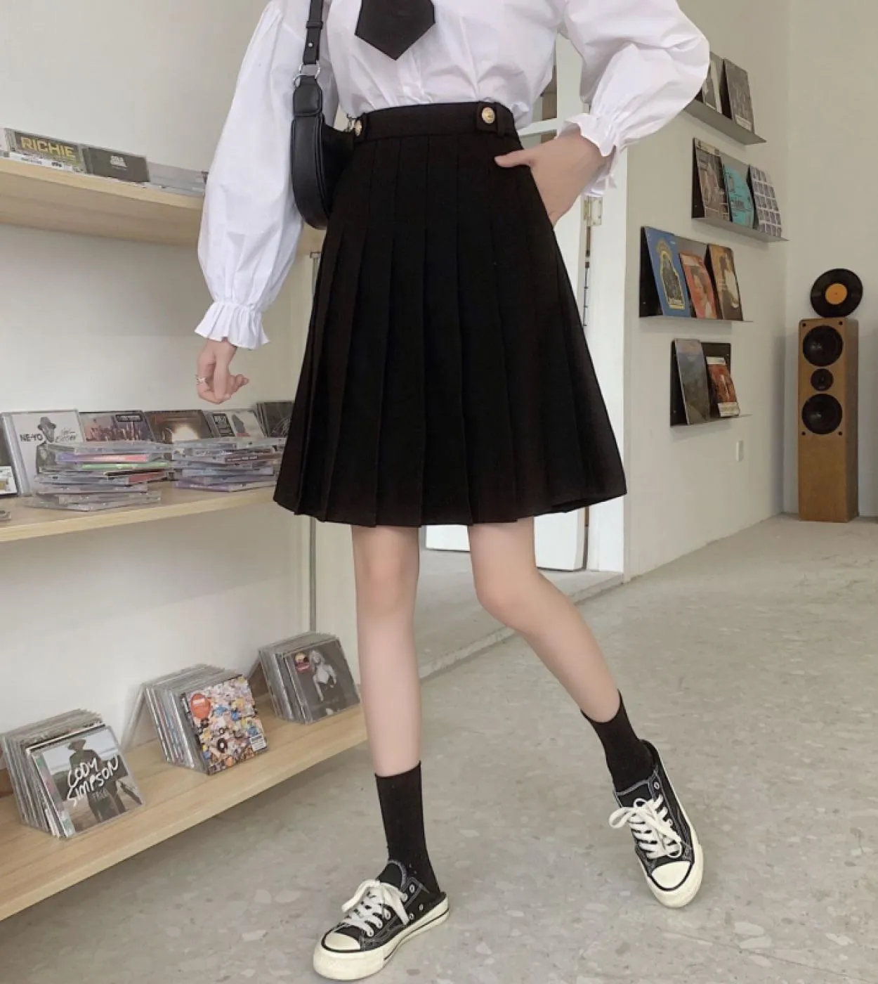 Moukyun Elegante Gonna Primavera Donna Semplice Casual Tutto Abbinamento Gonne Donna Vita Alta Solido Studente Minigonne A Piegh