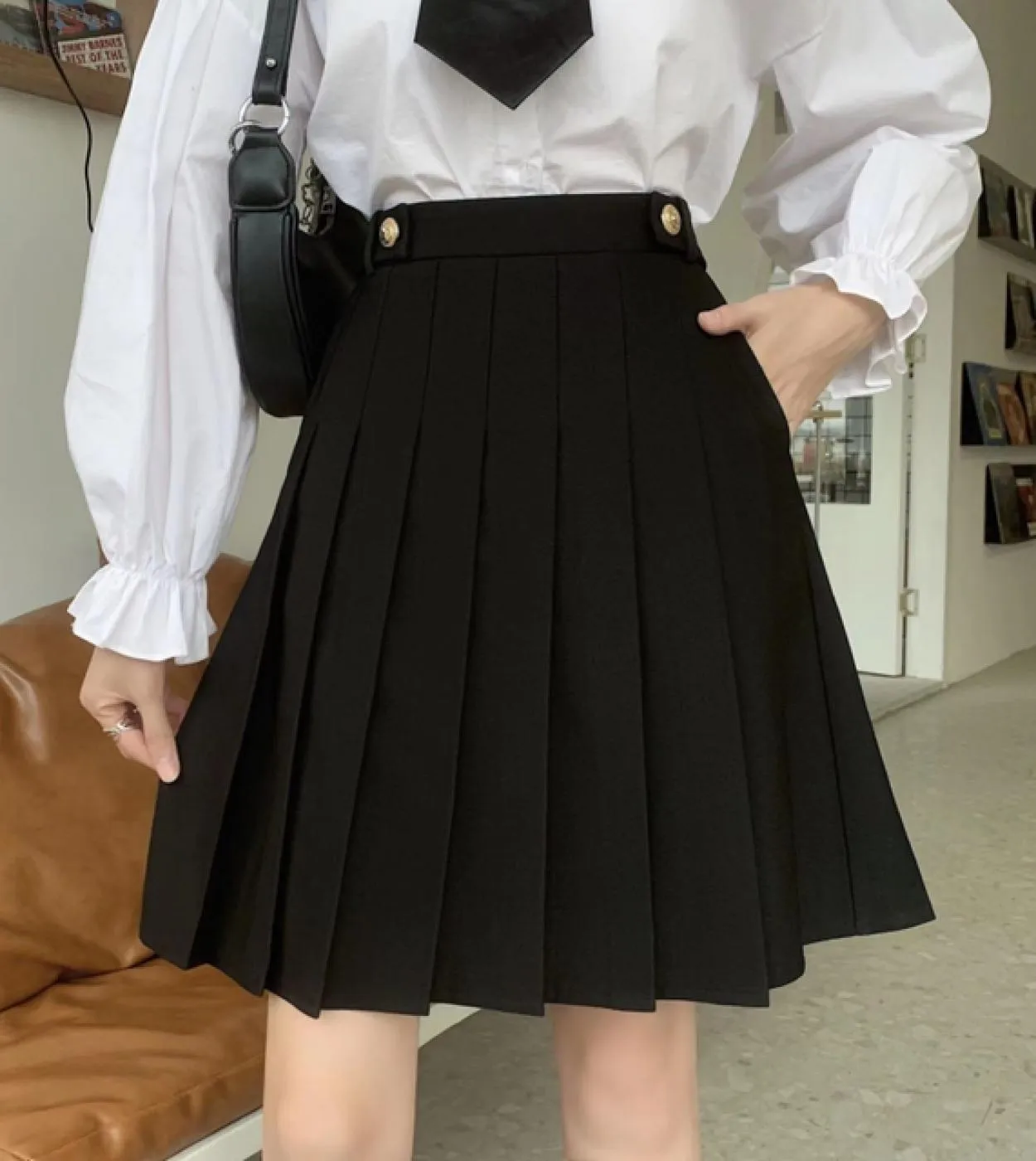 Moukyun Elegante Gonna Primavera Donna Semplice Casual Tutto Abbinamento Gonne Donna Vita Alta Solido Studente Minigonne A Piegh