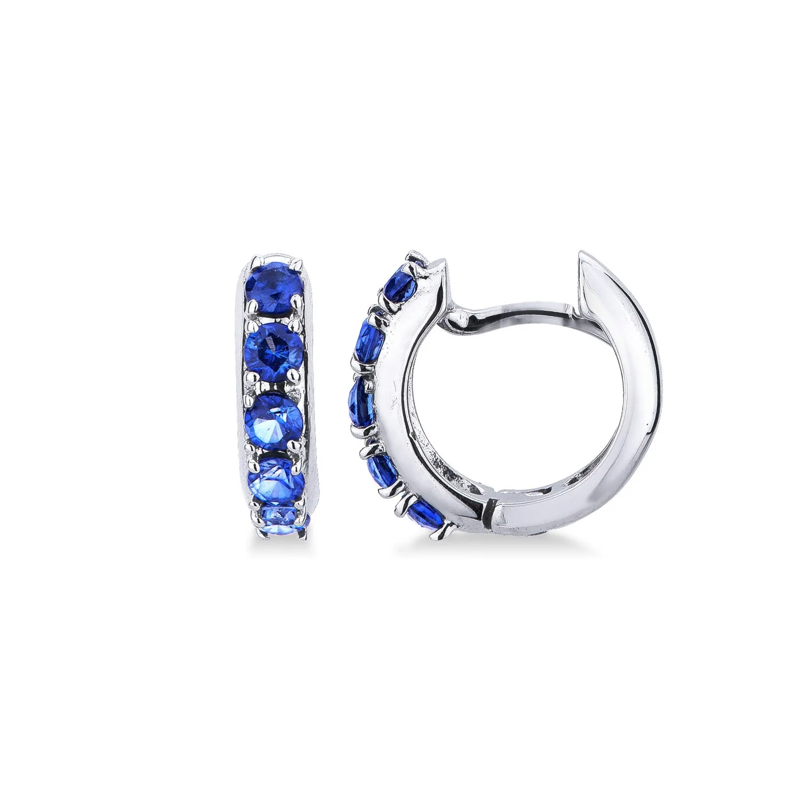 Orecchini in oro bianco 18k a cerchio con zaffiri blu