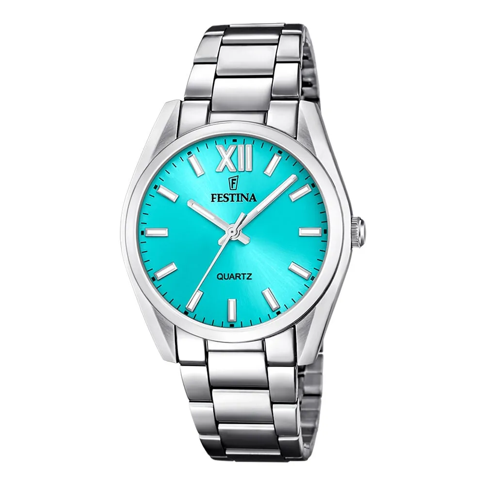 Orologio Al Quarzo Festina Alegria F20622/d Cassa Rotonda Acciaio Argentato 36.8 mm Quadrante Azzurro Cinturino Acciaio Argentat