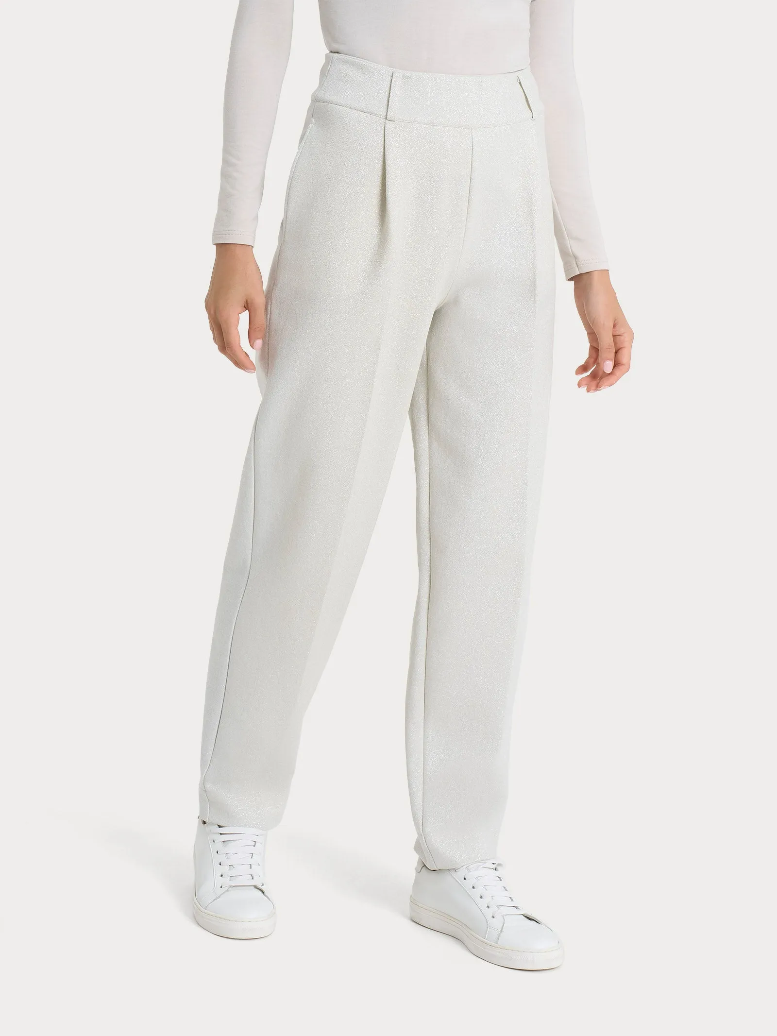 Pantalone a carota con tasche e pinces in tessuto Eco Jacquard - Fant.Champignon