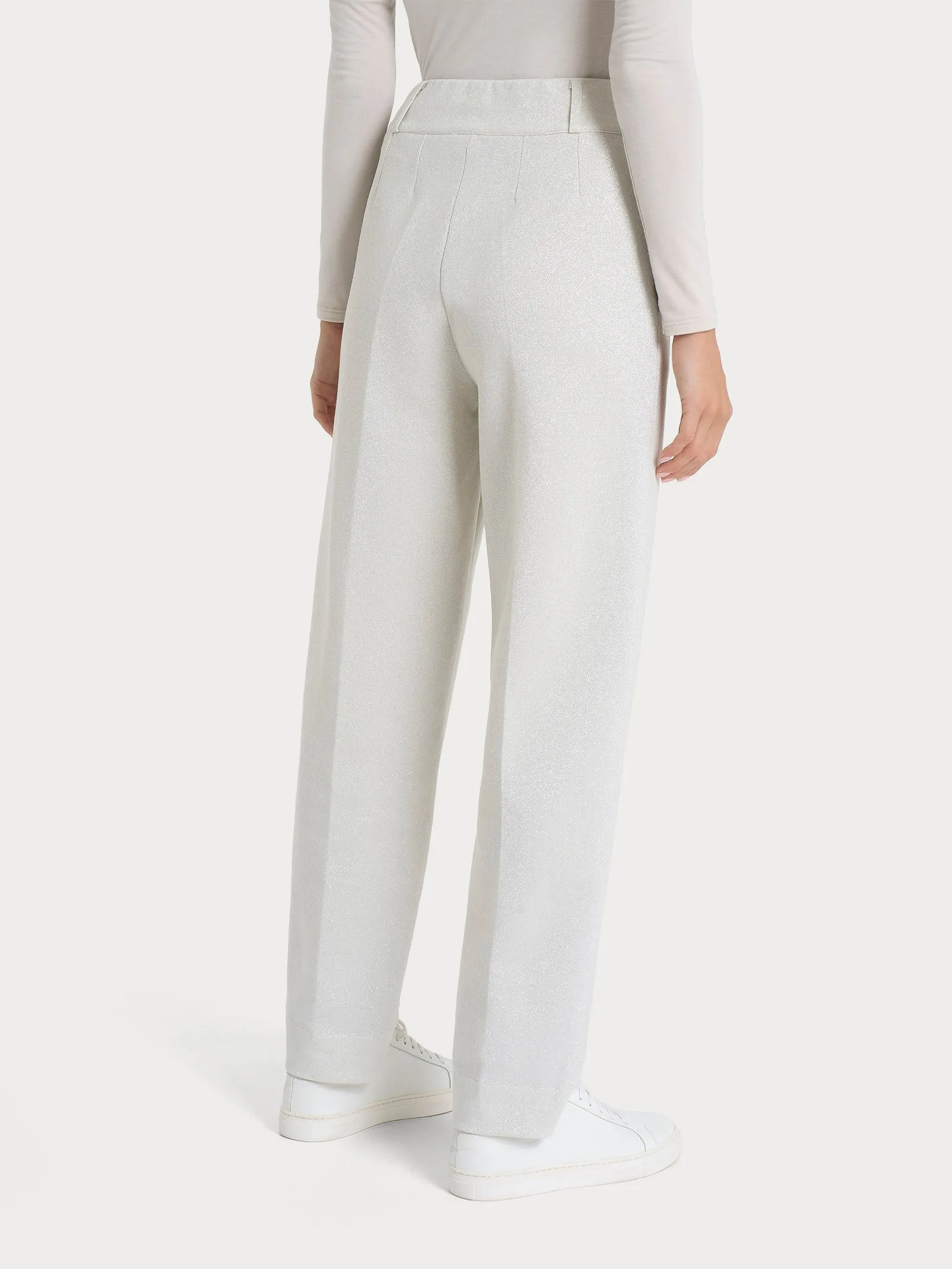 Pantalone a carota con tasche e pinces in tessuto Eco Jacquard - Fant.Champignon
