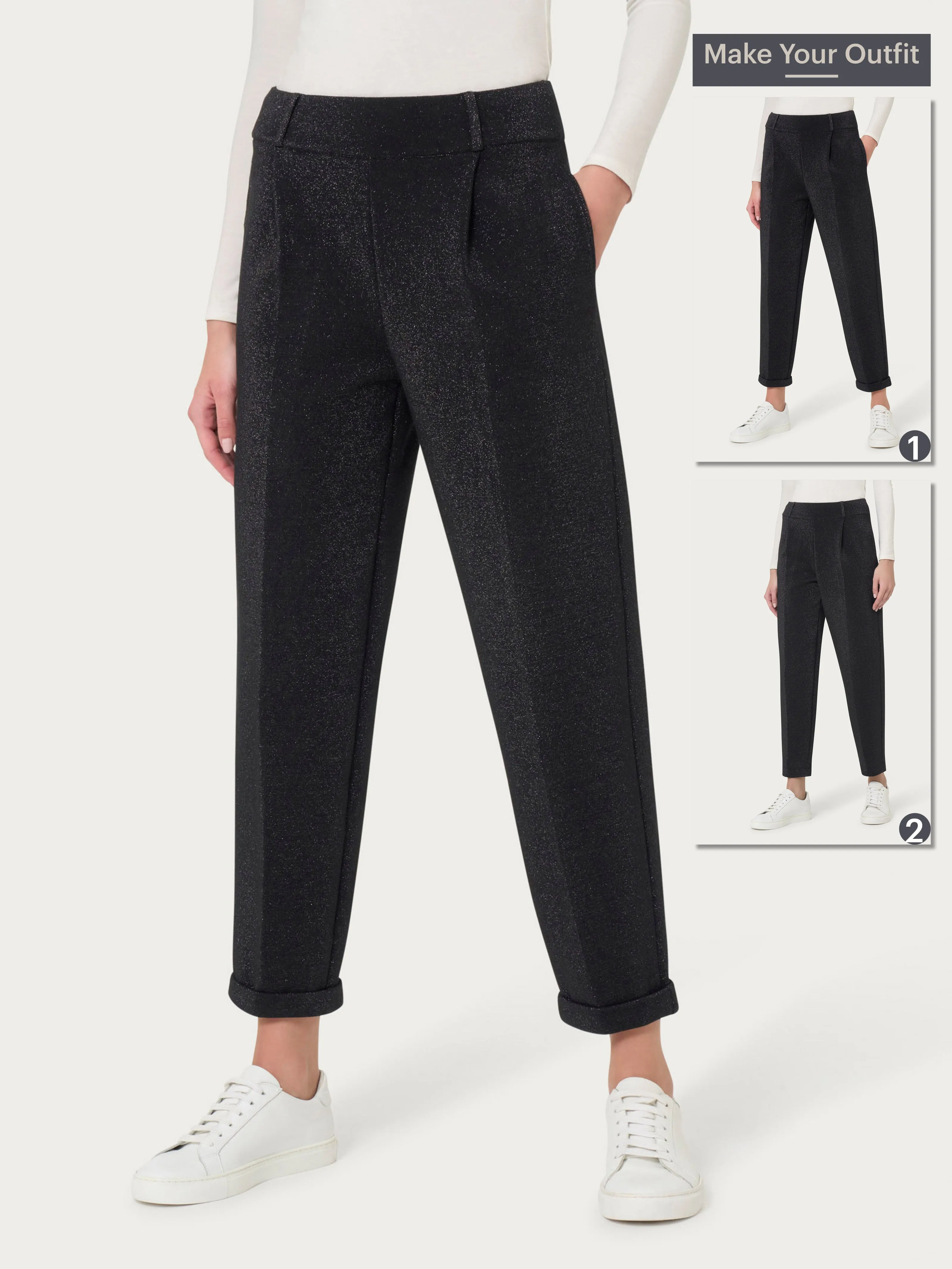 Pantalone a carota con tasche e pinces in tessuto Eco Jacquard - Fant.Champignon