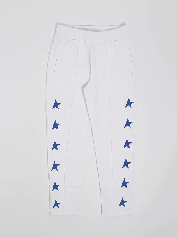 Pantalone bambino Golden Goose jogger in misto cotone Bianco-Royal