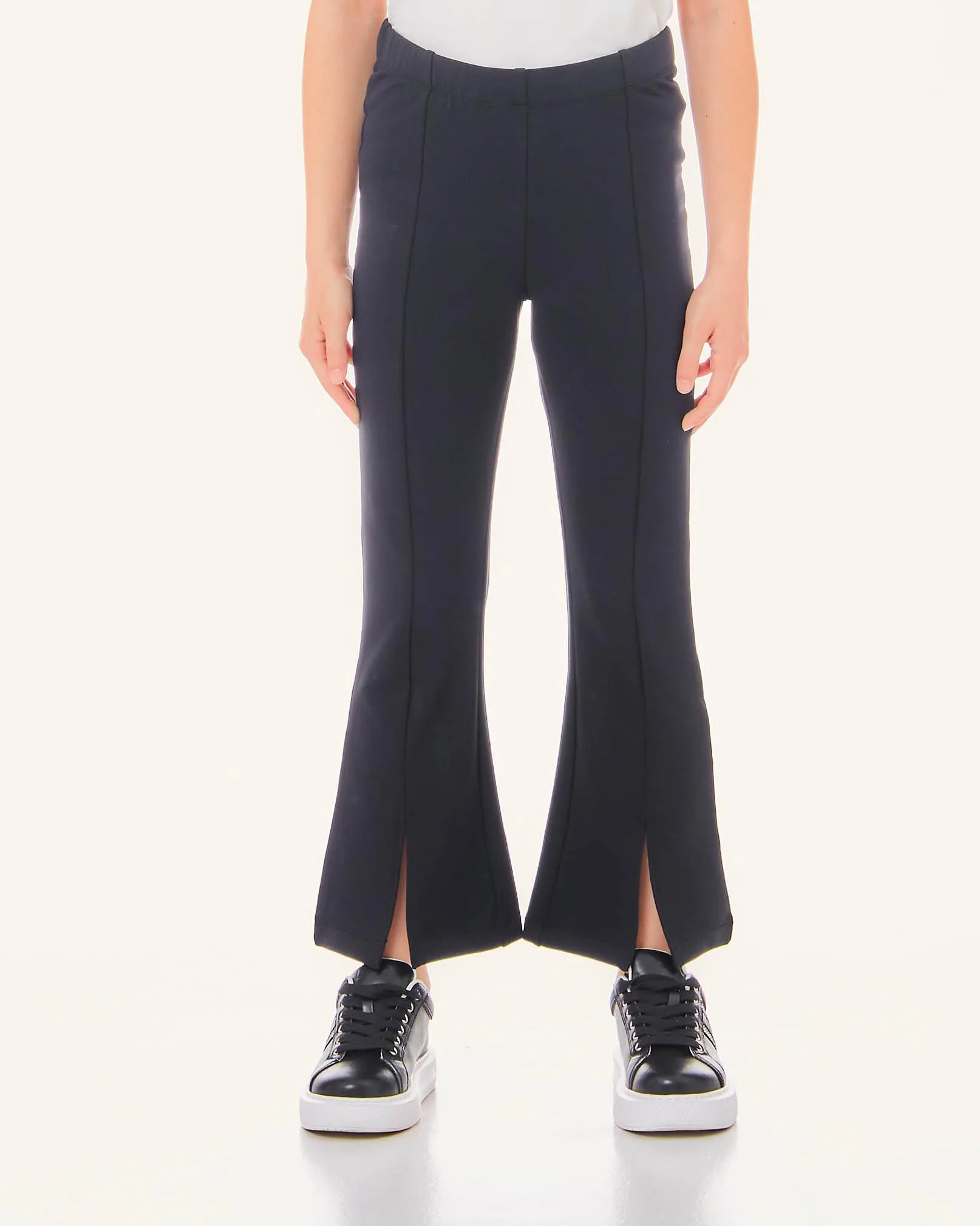 Pantalone nero in cotone stretch con pinces e spacchetti sul davanti 10-16 anni