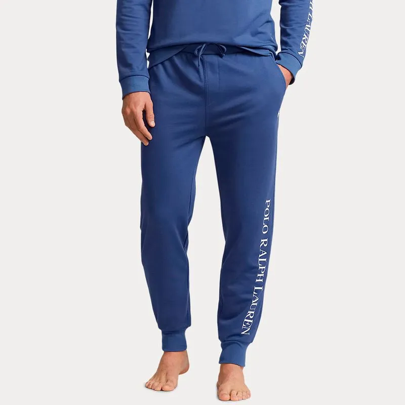 Pantaloni da notte blu in jersey con logo 