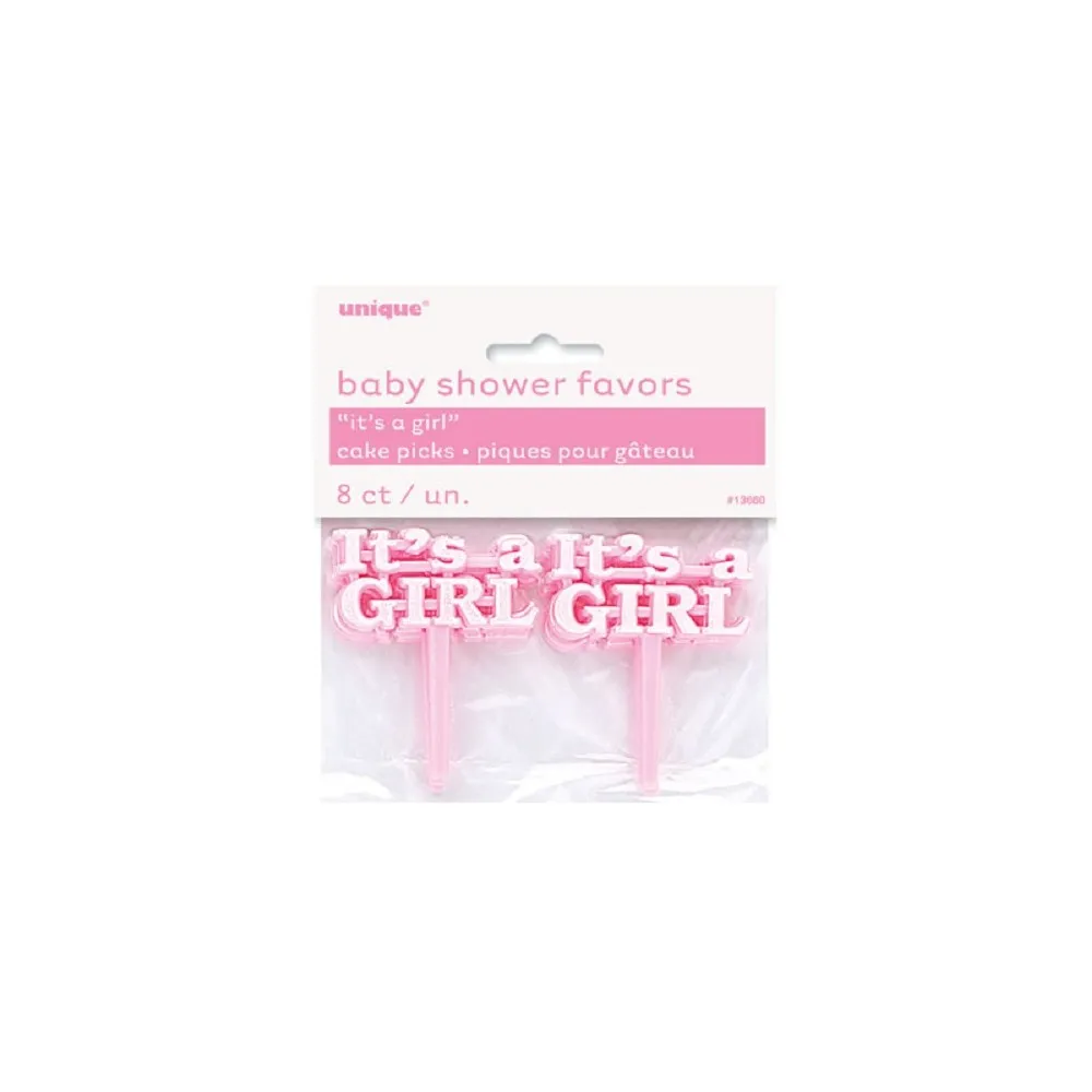 Picks Decorazioni Torta Rosa In Plastica Muffin Cupcake Nascita Festa - 8 Pezzi