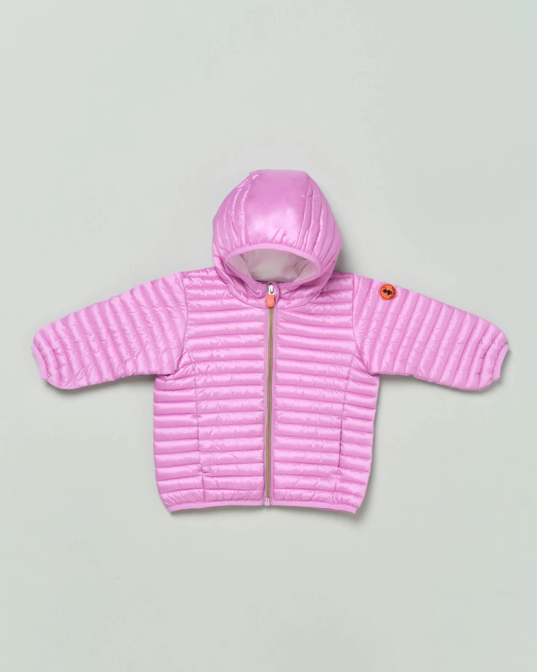 Piumino lilla in nylon imbottito in Plumtech® con cappuccio 9-18 mesi
