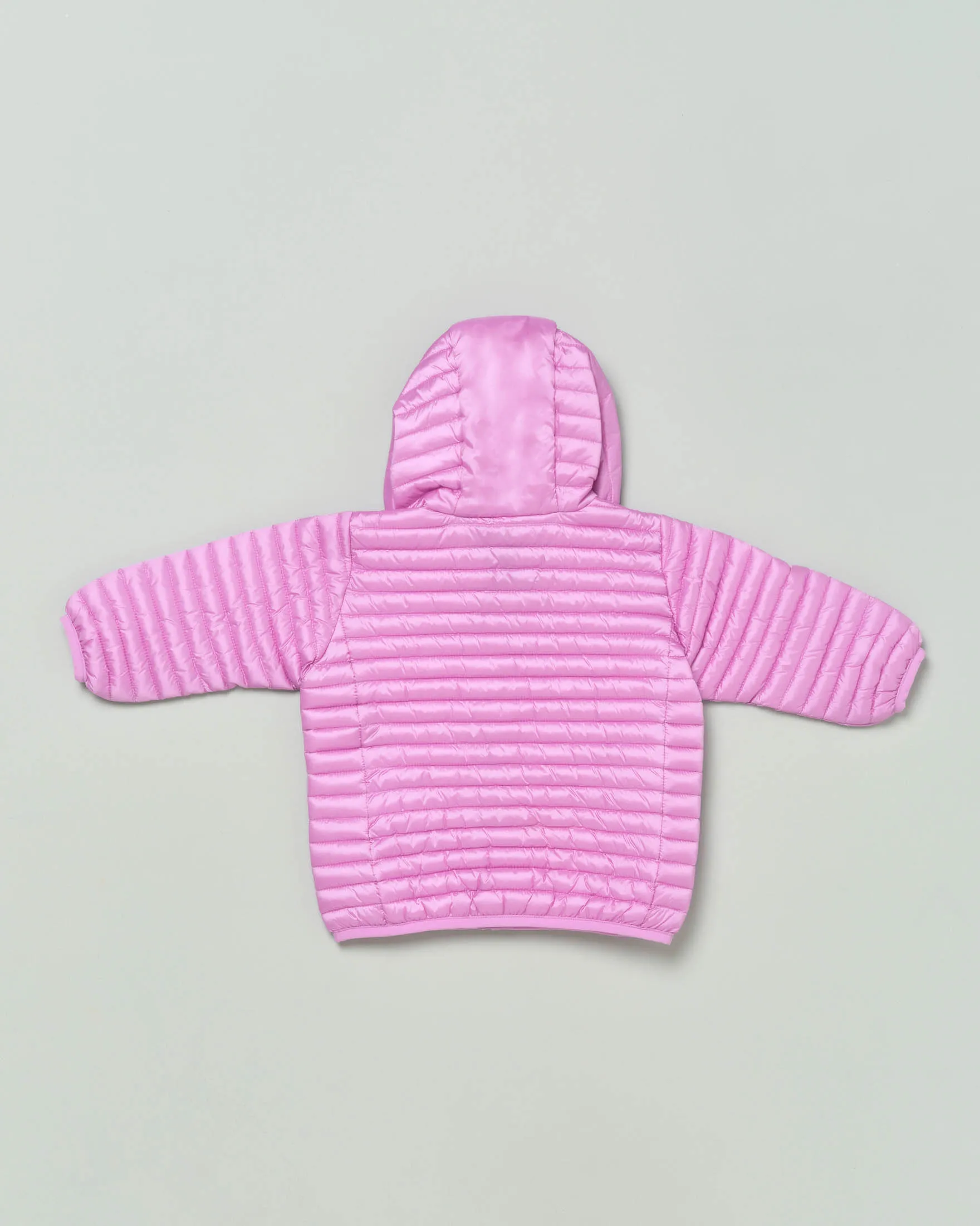 Piumino lilla in nylon imbottito in Plumtech® con cappuccio 9-18 mesi