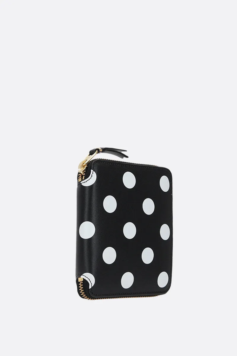  portafogli zip-around in pelle liscia stampa pois  