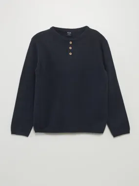 Pullover collo serafino con bottoni - blu