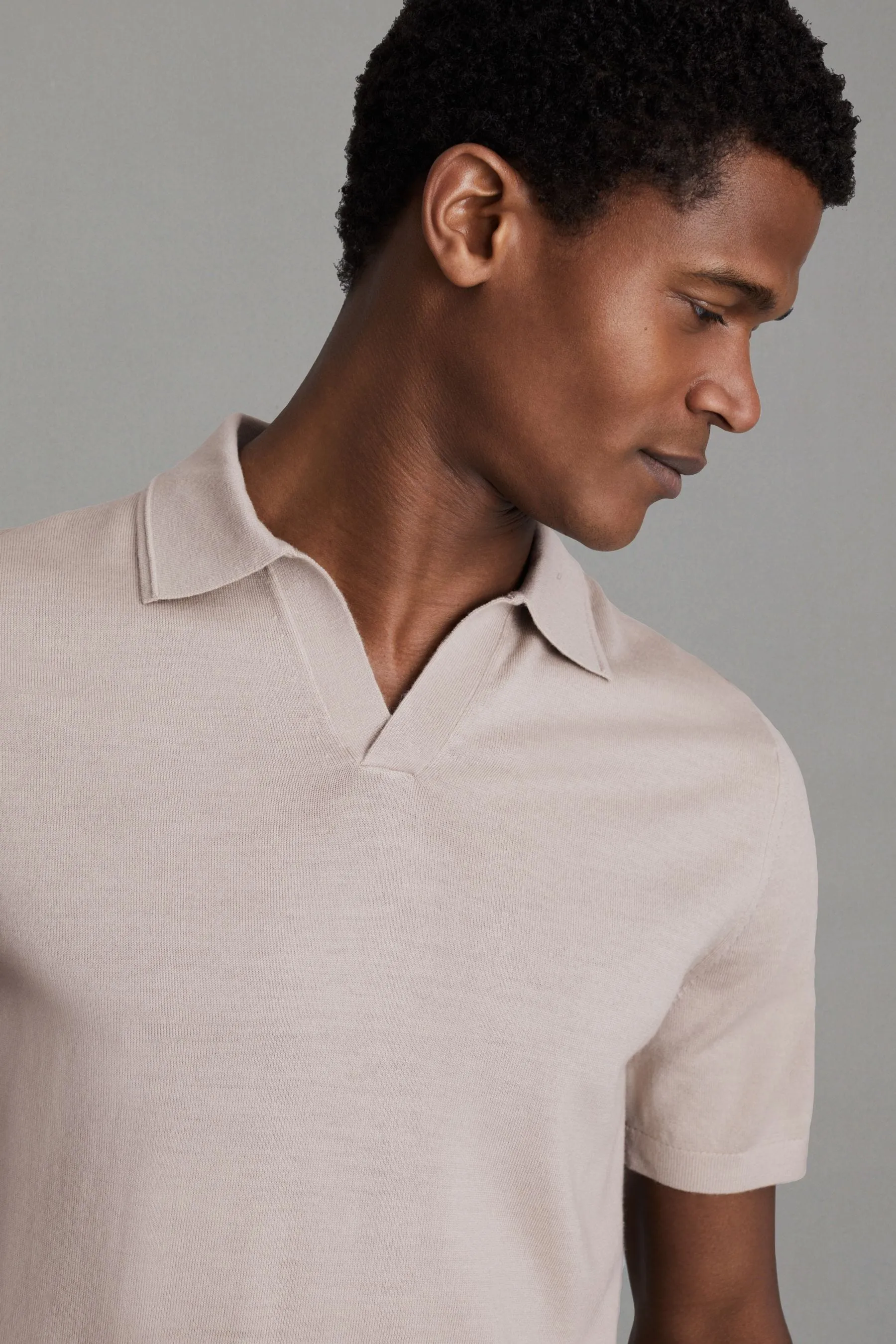 Reiss Duchie Merino Lana Collo Aperto Polo Shirt    