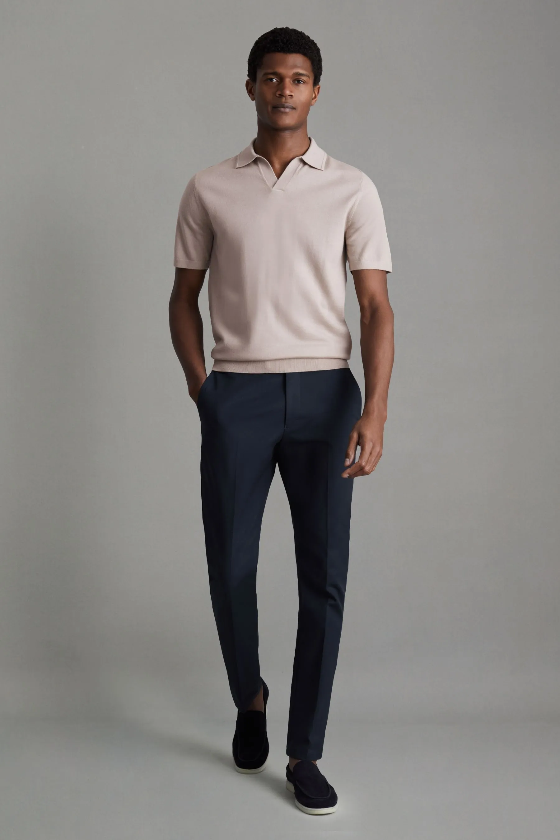 Reiss Duchie Merino Lana Collo Aperto Polo Shirt    
