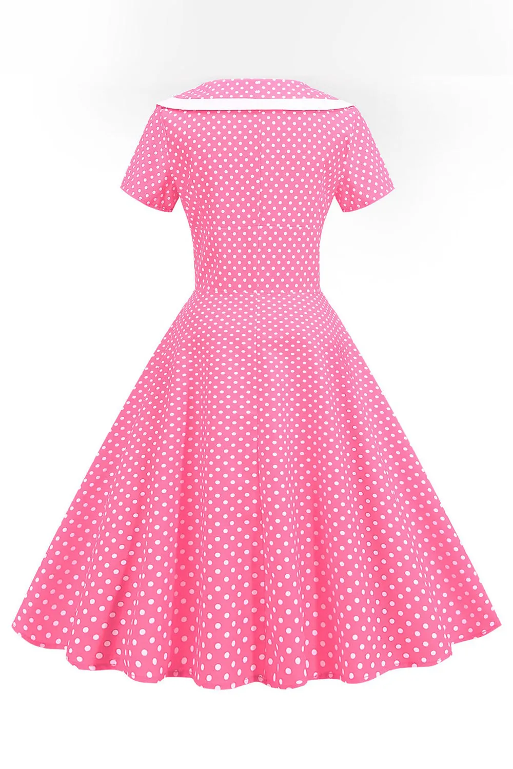 Rosa Pois V-Neck maniche corte Abito 1950