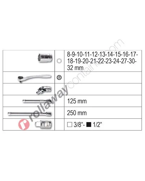 Set chiavi a bussola Beta 923E/C25 completo di 20 chiavi e 5 accessori