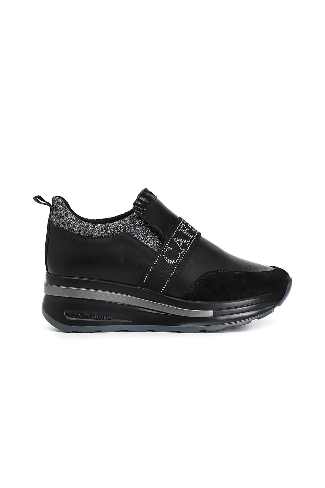 slip-on donna in pelle con strass nero