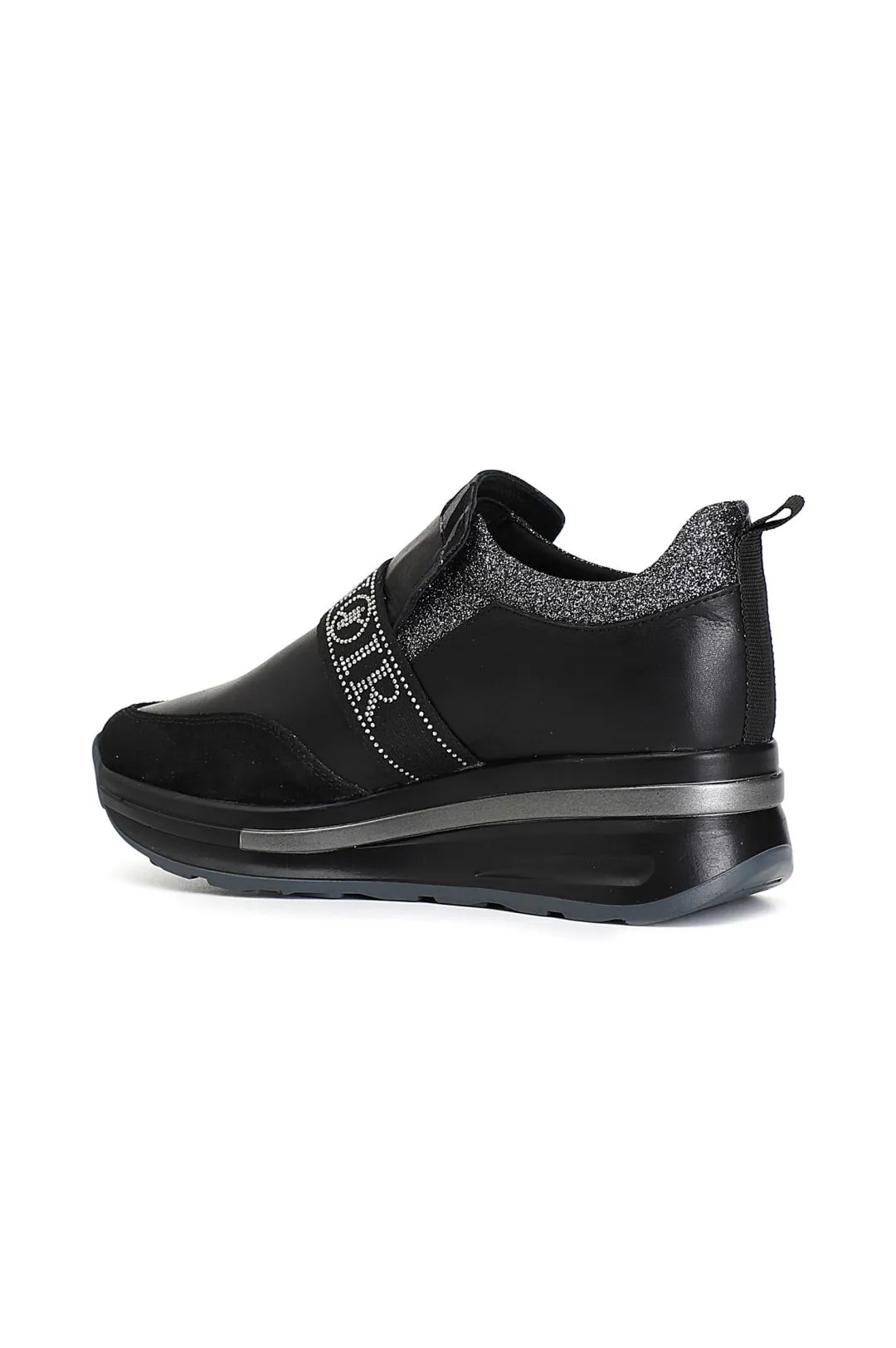 slip-on donna in pelle con strass nero