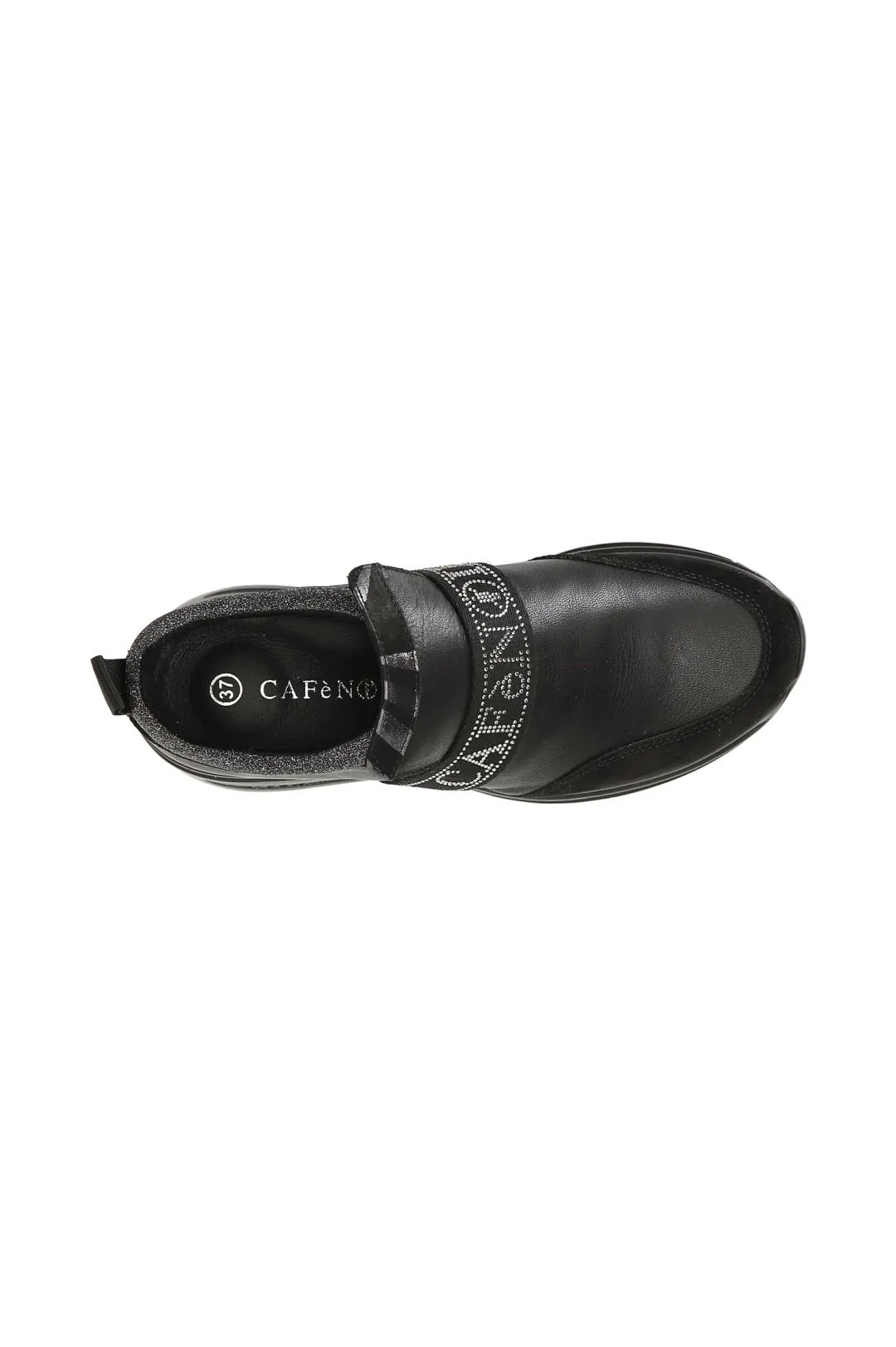 slip-on donna in pelle con strass nero