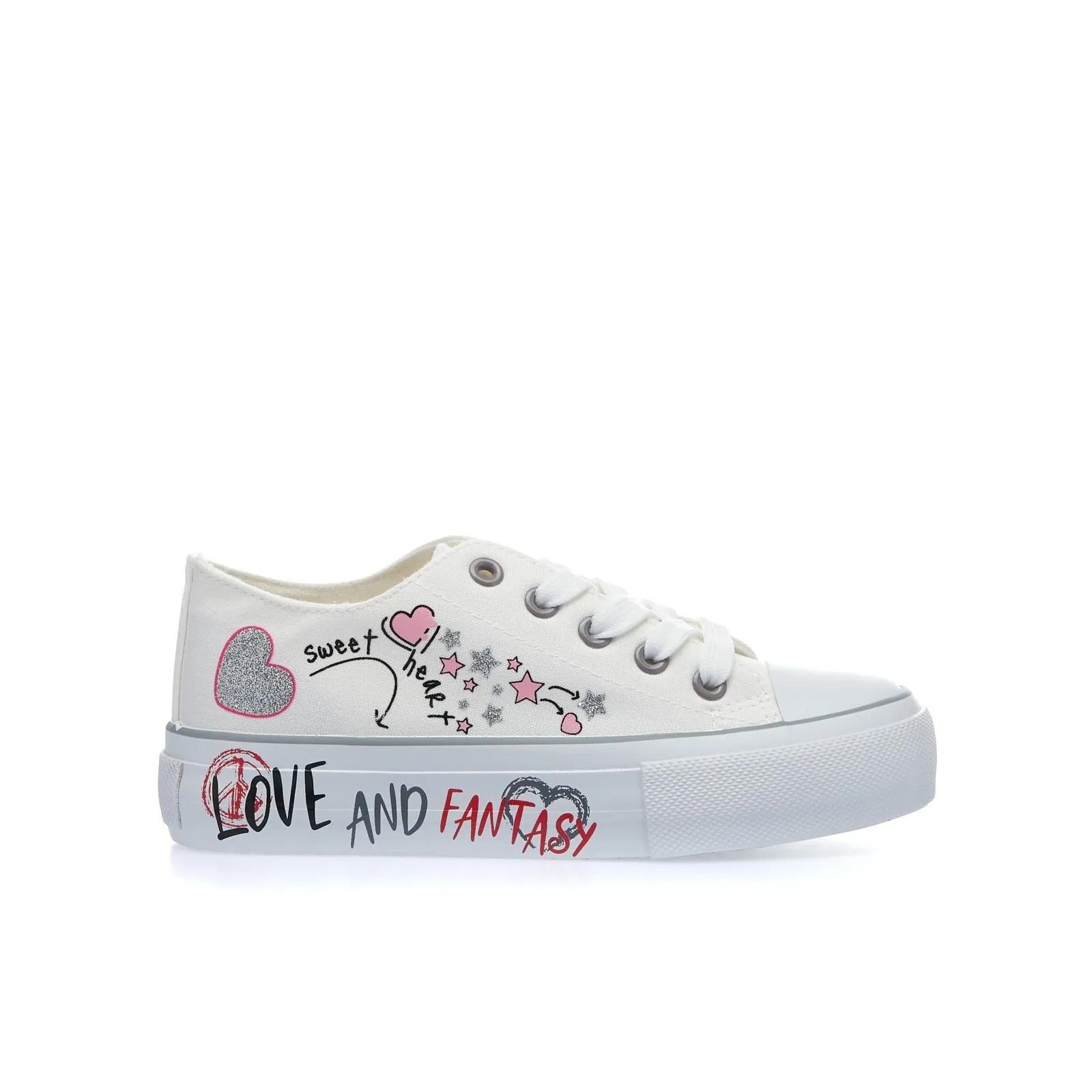 Sneakers bianche in tessuto con disegni