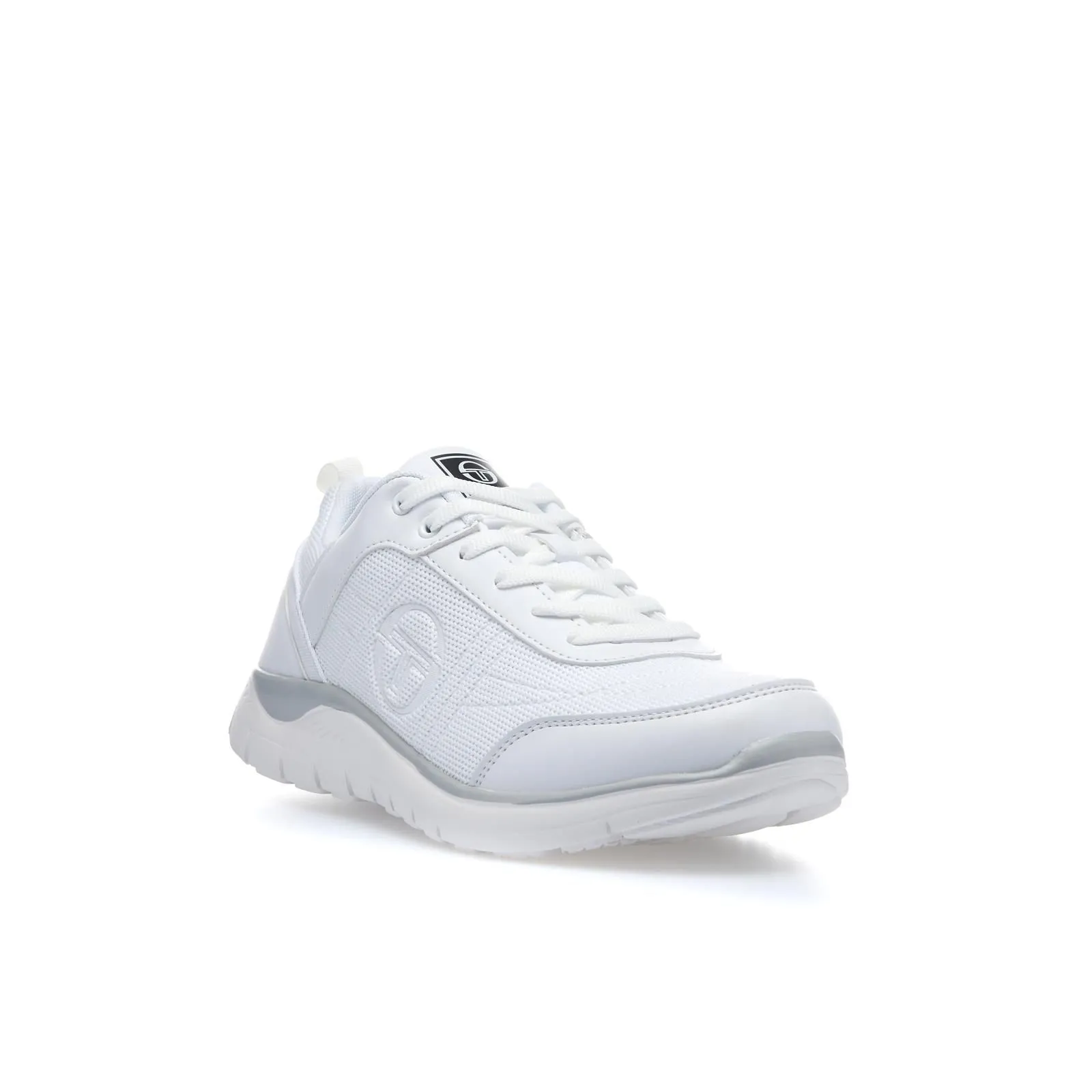 Sneakers uomo da palestra bianche con logo in tessuto