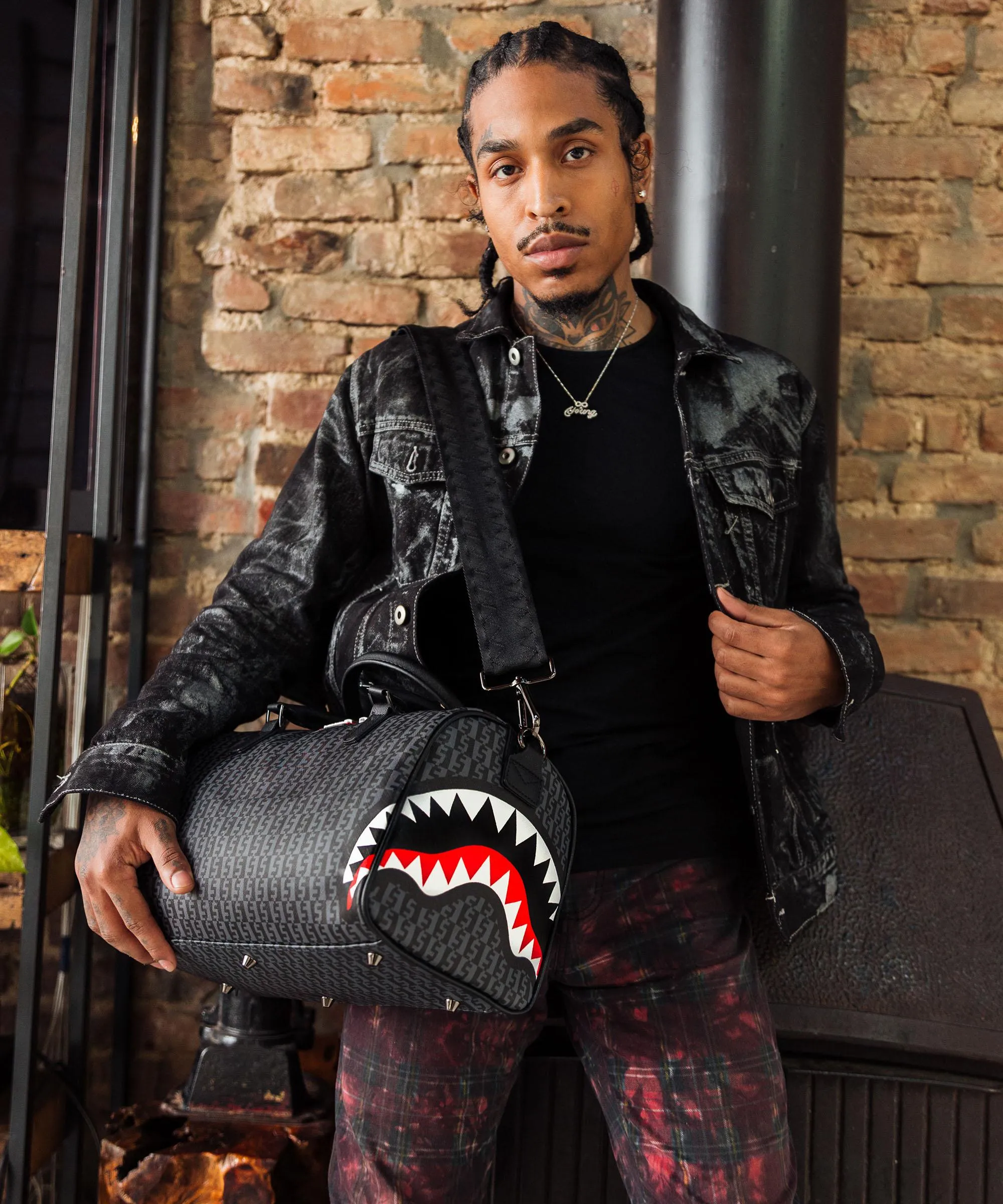  Sprayground Money Check Grey Borsa a mano plastica nero/grigio  