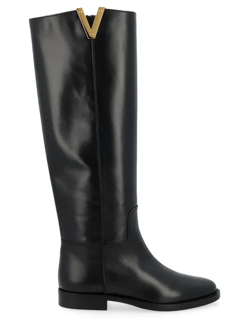 Stivale cavallerizza Via Roma 15 in pelle luxury nera con V dorata