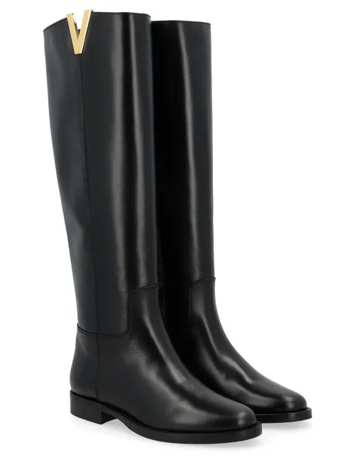 Stivale cavallerizza Via Roma 15 in pelle luxury nera con V dorata
