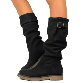 Stivali Donna Camperos Sportivi Neri in Pelle Nabuk Made in Italy