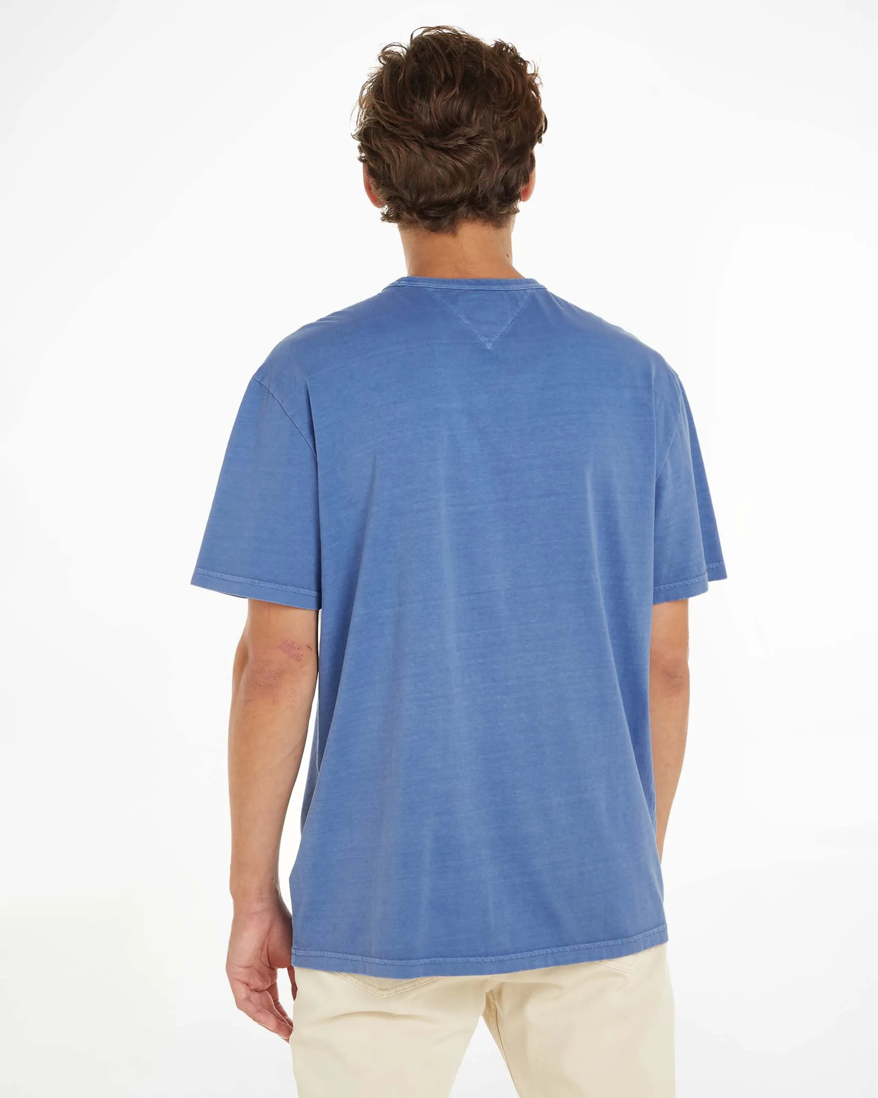 T-shirt blu indaco mezza manica in cotone stone washed con flag piccolo sul petto