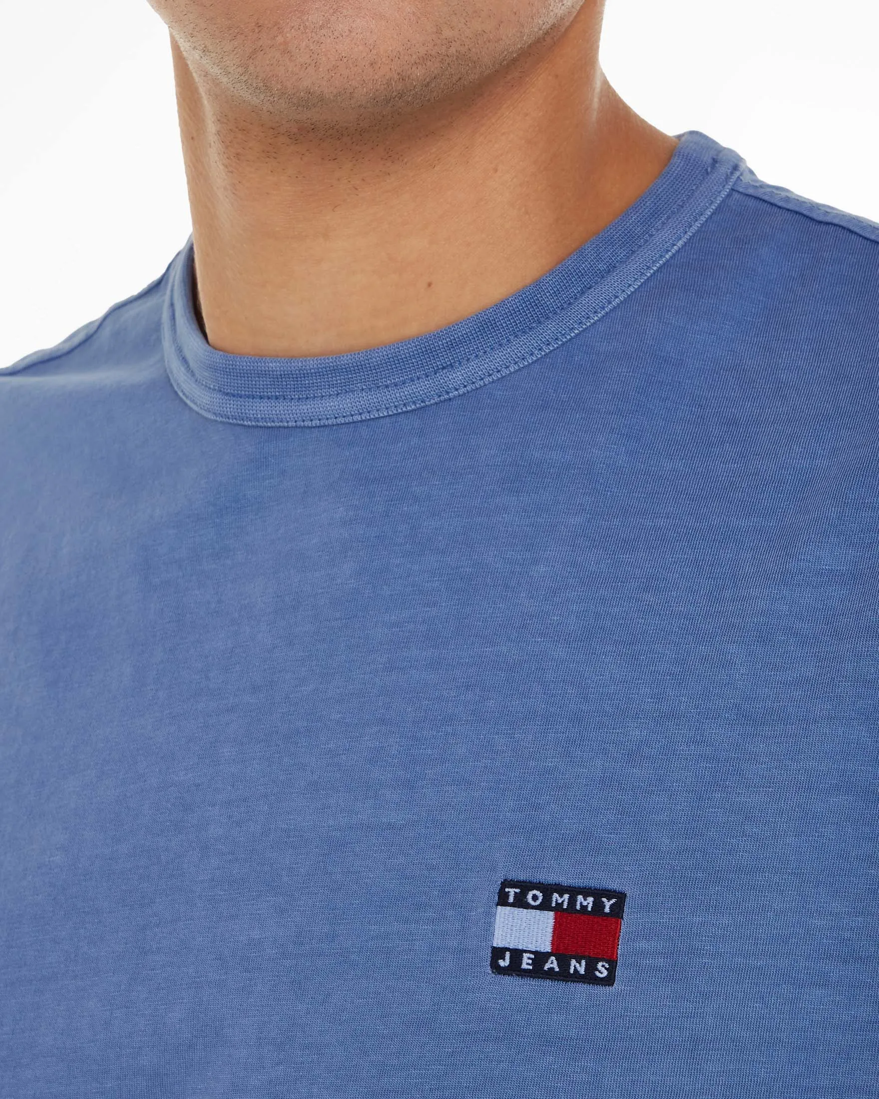 T-shirt blu indaco mezza manica in cotone stone washed con flag piccolo sul petto