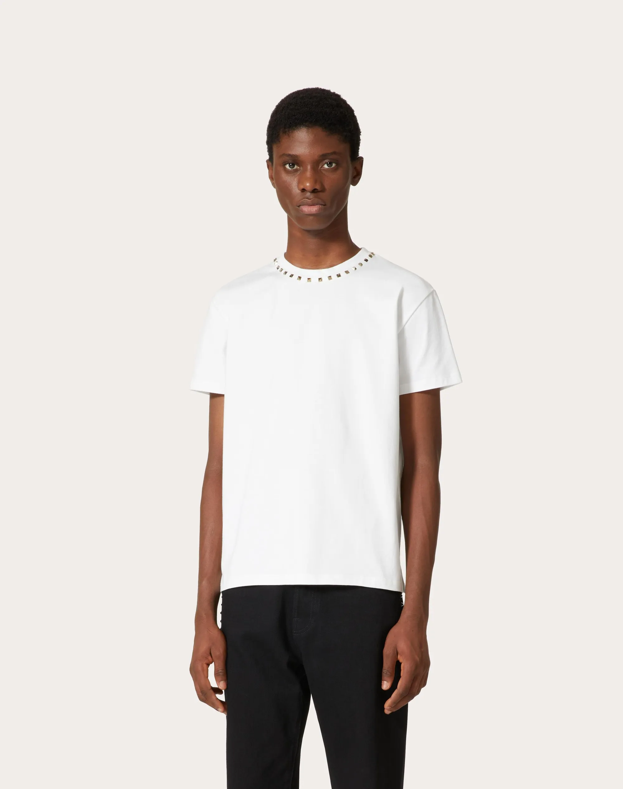 T-SHIRT GIROCOLLO IN COTONE CON BORCHIE BLACK UNTITLED