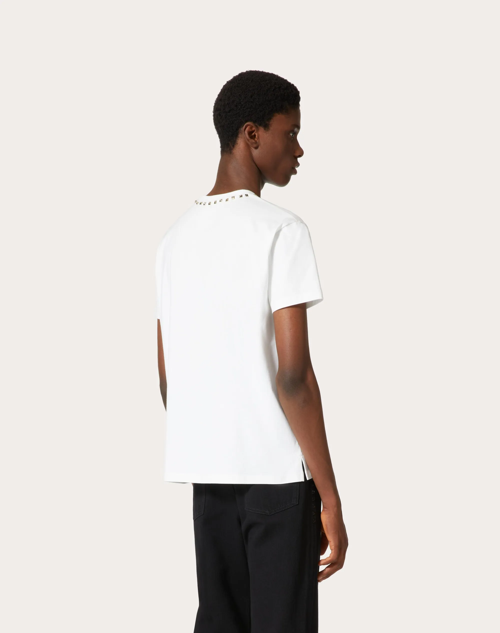 T-SHIRT GIROCOLLO IN COTONE CON BORCHIE BLACK UNTITLED