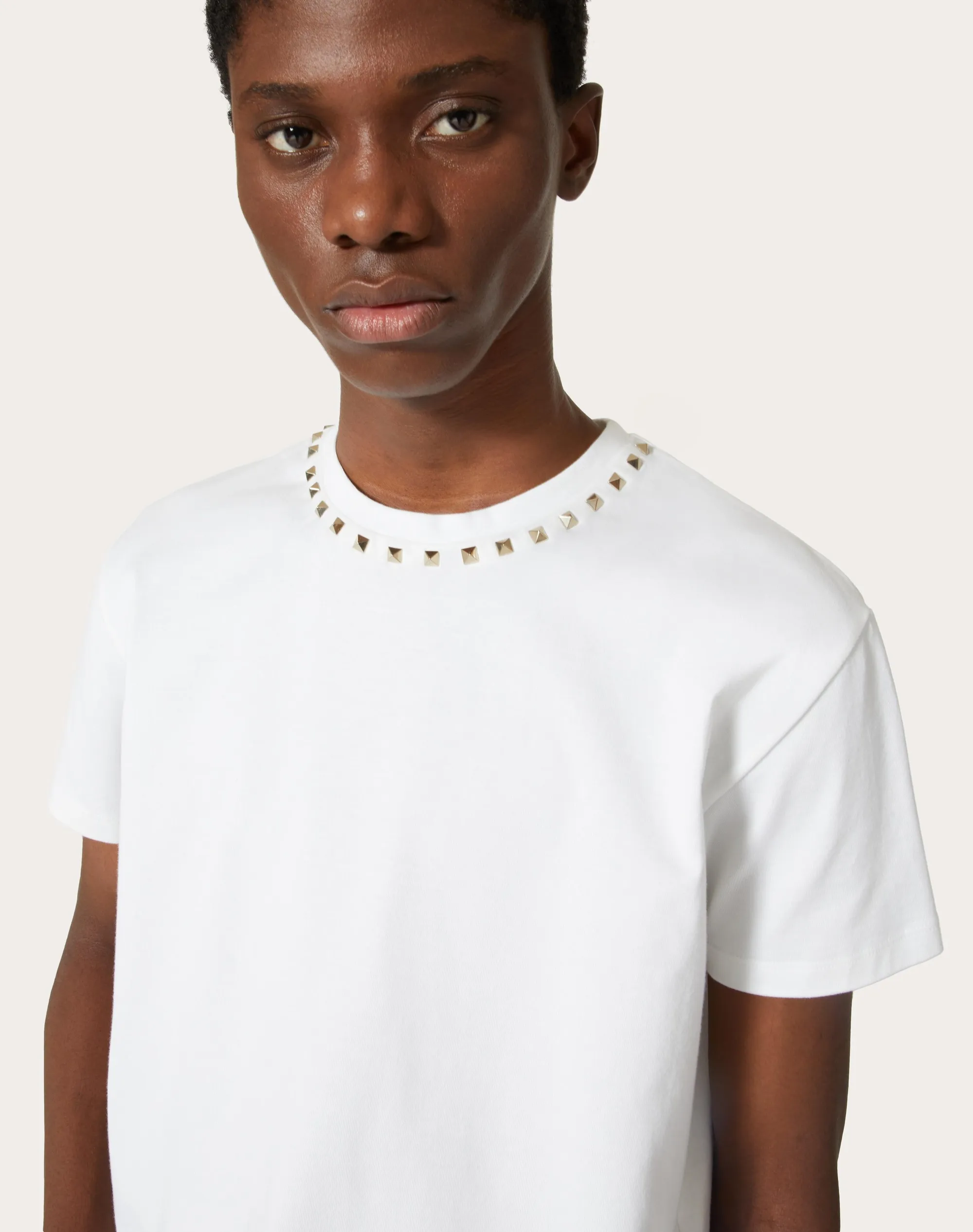 T-SHIRT GIROCOLLO IN COTONE CON BORCHIE BLACK UNTITLED